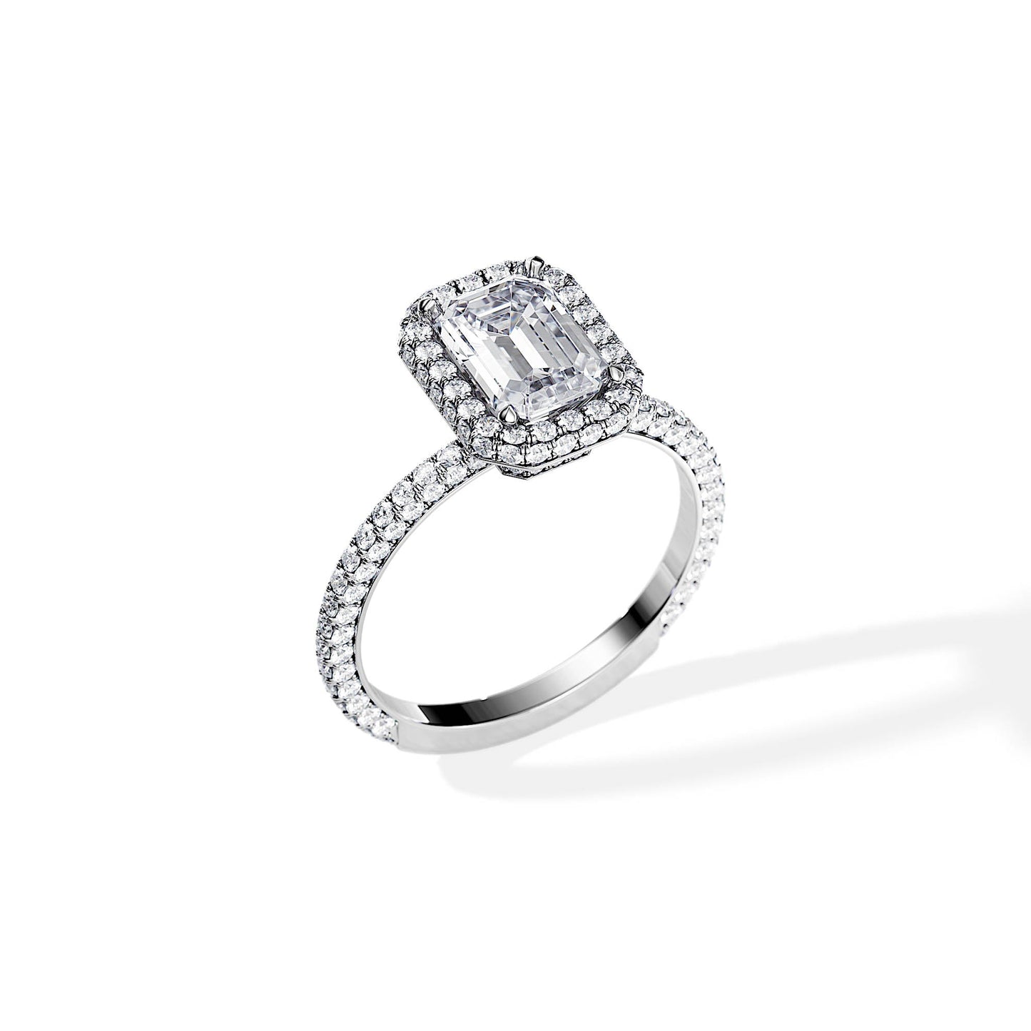 1.75 CT Emerald Cut Halo & Pave Moissanite Engagement Ring