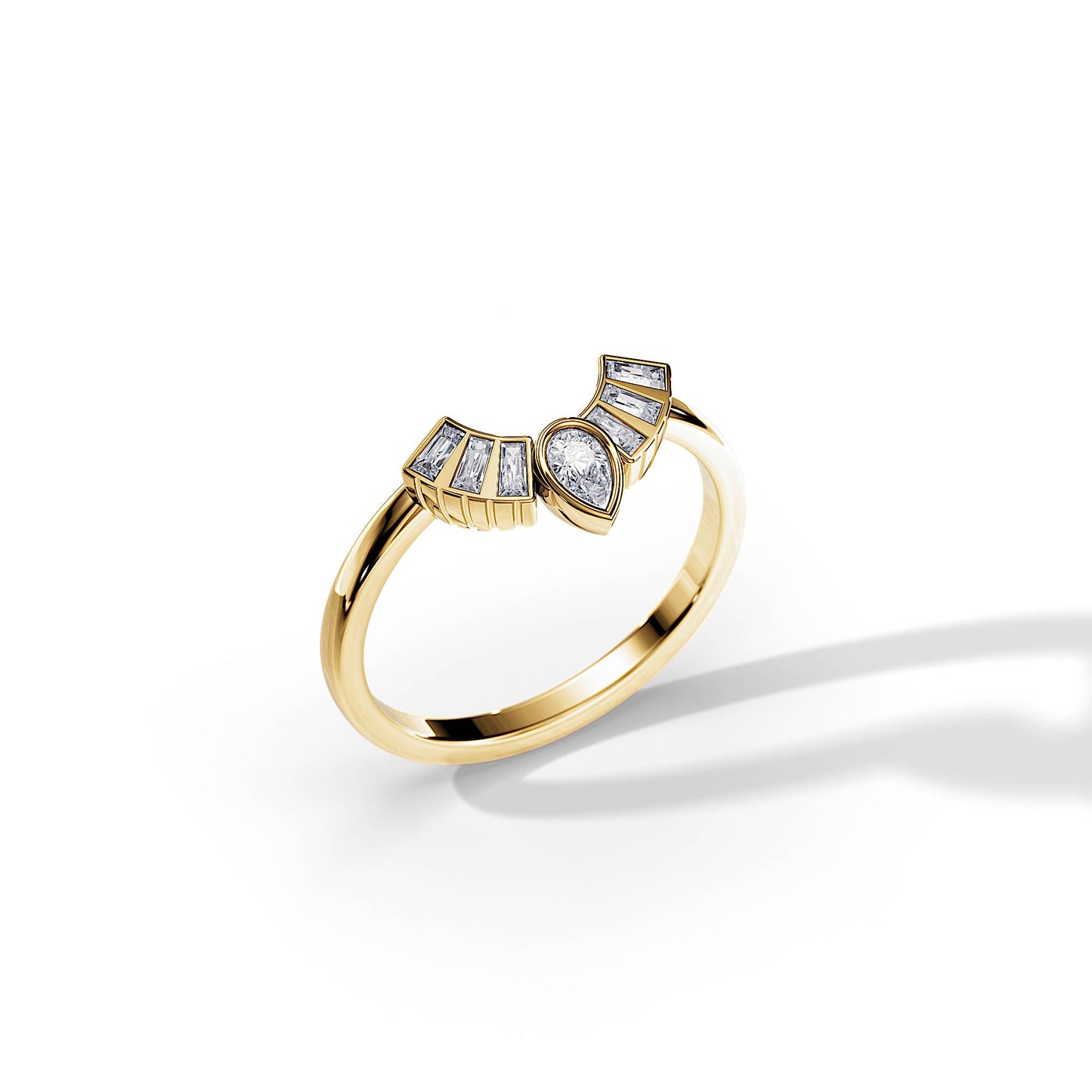 0.35 TCW Pear / Baguette Crown Moissanite Wedding Band