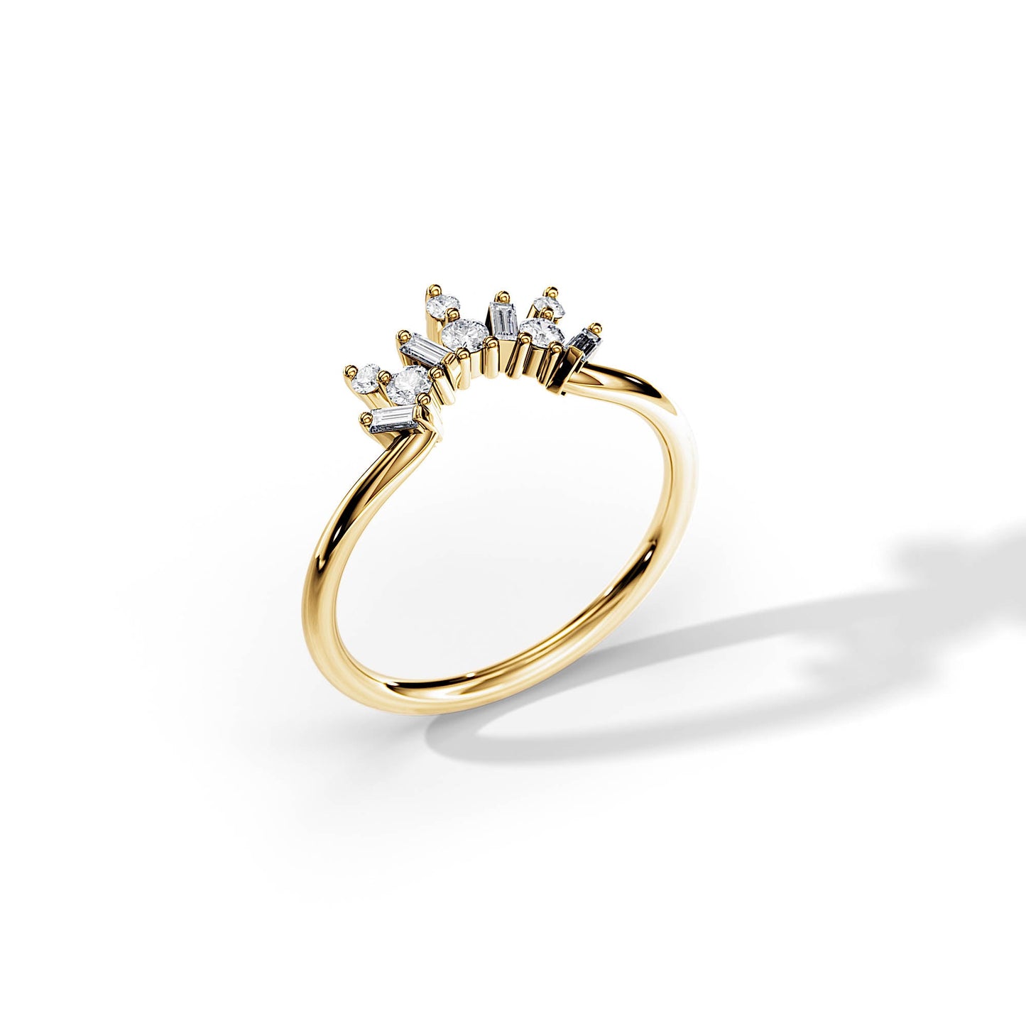 0.33 TCW Baguette/ Round Curved Wedding Band