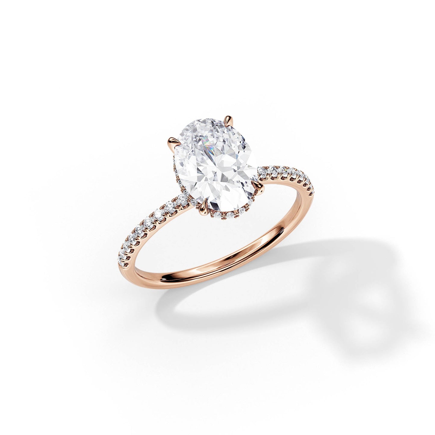 3.0 CT Oval Cut Moissanite Hidden Halo & Pave Engagement Ring