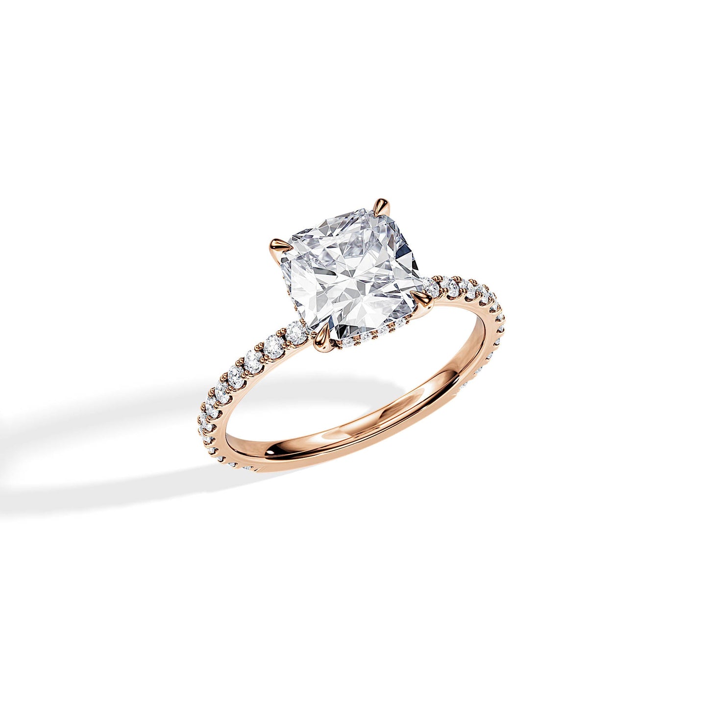 2.40 CT Cushion Cut Moissanite Hidden Halo & Pave Engagement Ring