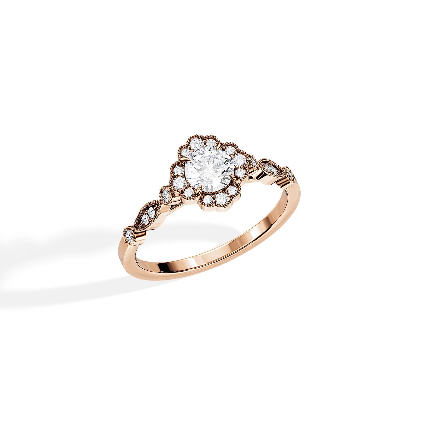 0.50 CT Round Cut Moissanite Halo Engagement Ring