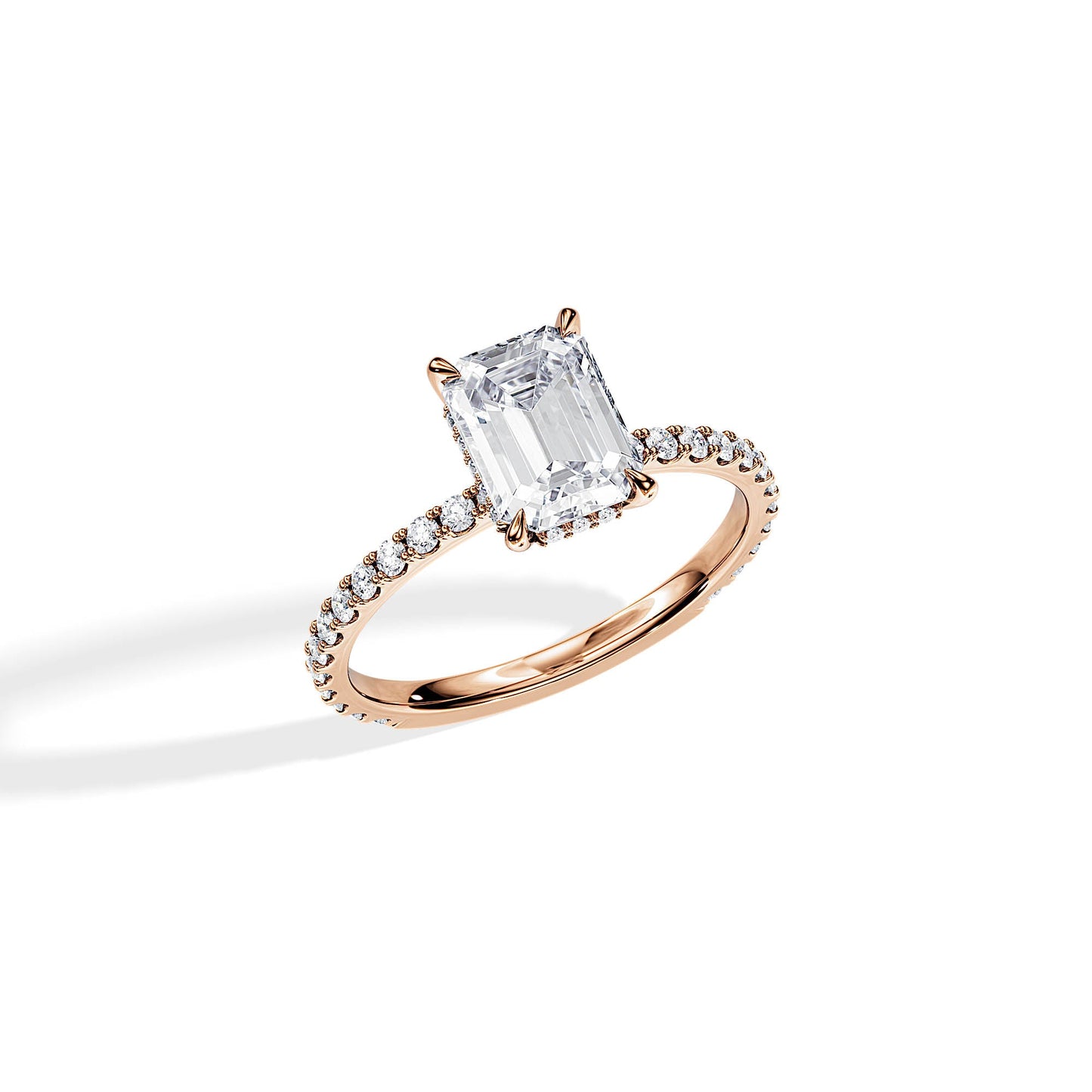 1.70 CT Emerald Cut Moissanite Hidden Halo & Pave Setting Engagement Ring