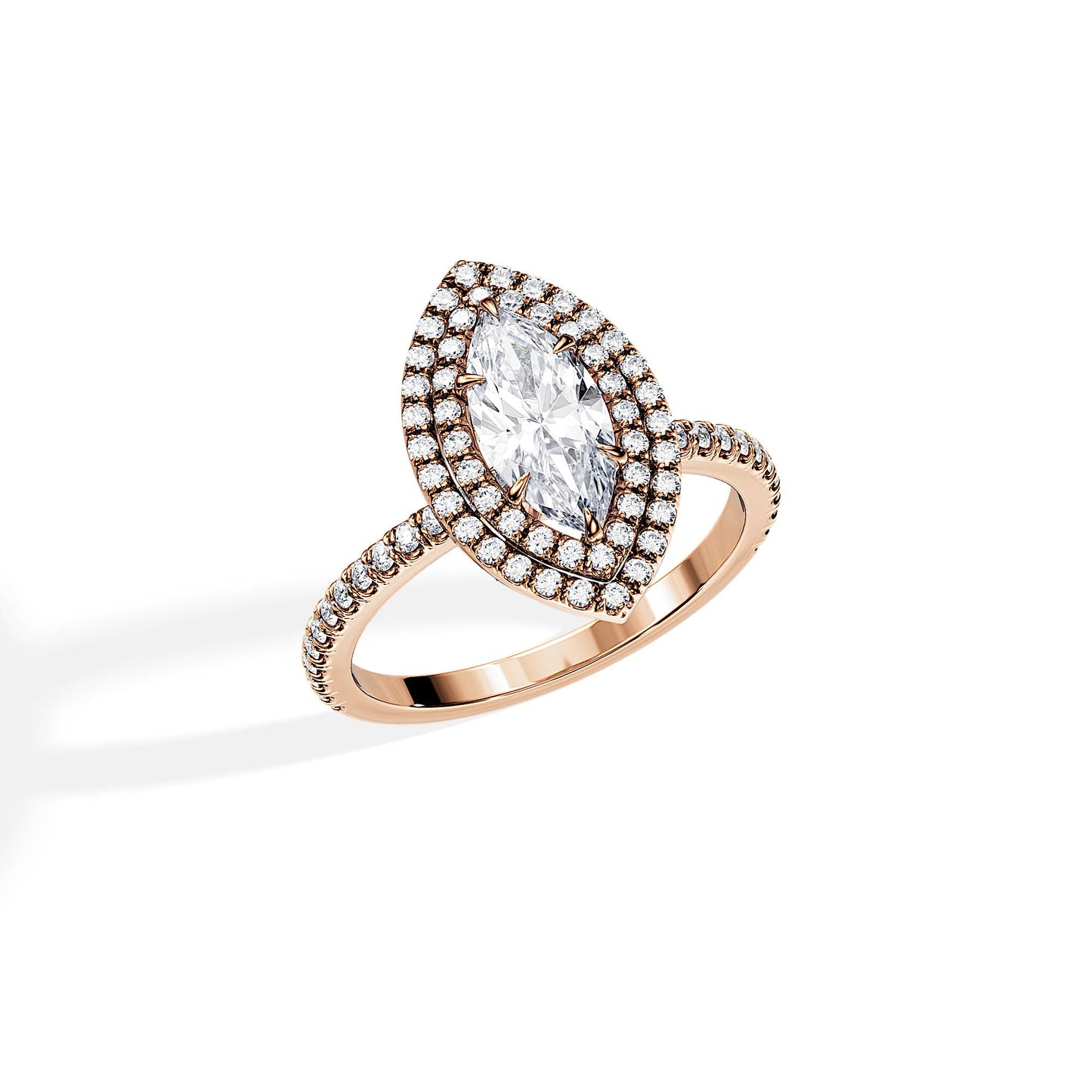 3.0 CT Marquise Cut Moissanite Double Halo & Pave Engagement Ring