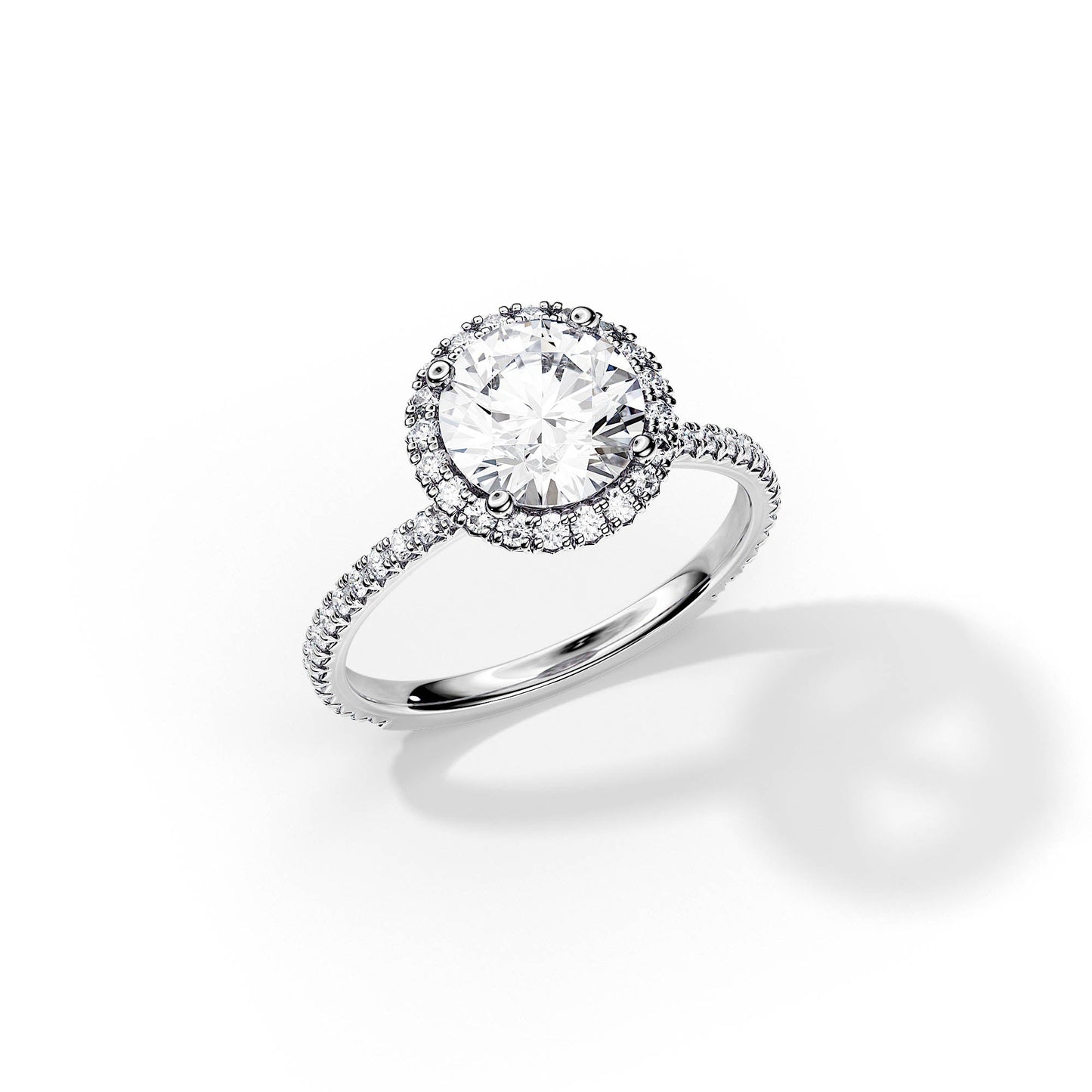 2.0 CT Round Cut Moissanite Halo Style & Pave Setting Engagement Ring