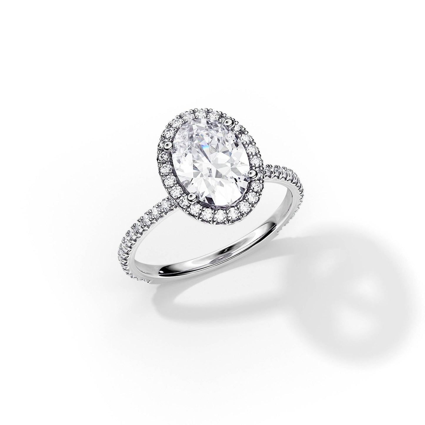 3.0 CT Oval Moissanite Halo & Pave Setting Engagement Ring