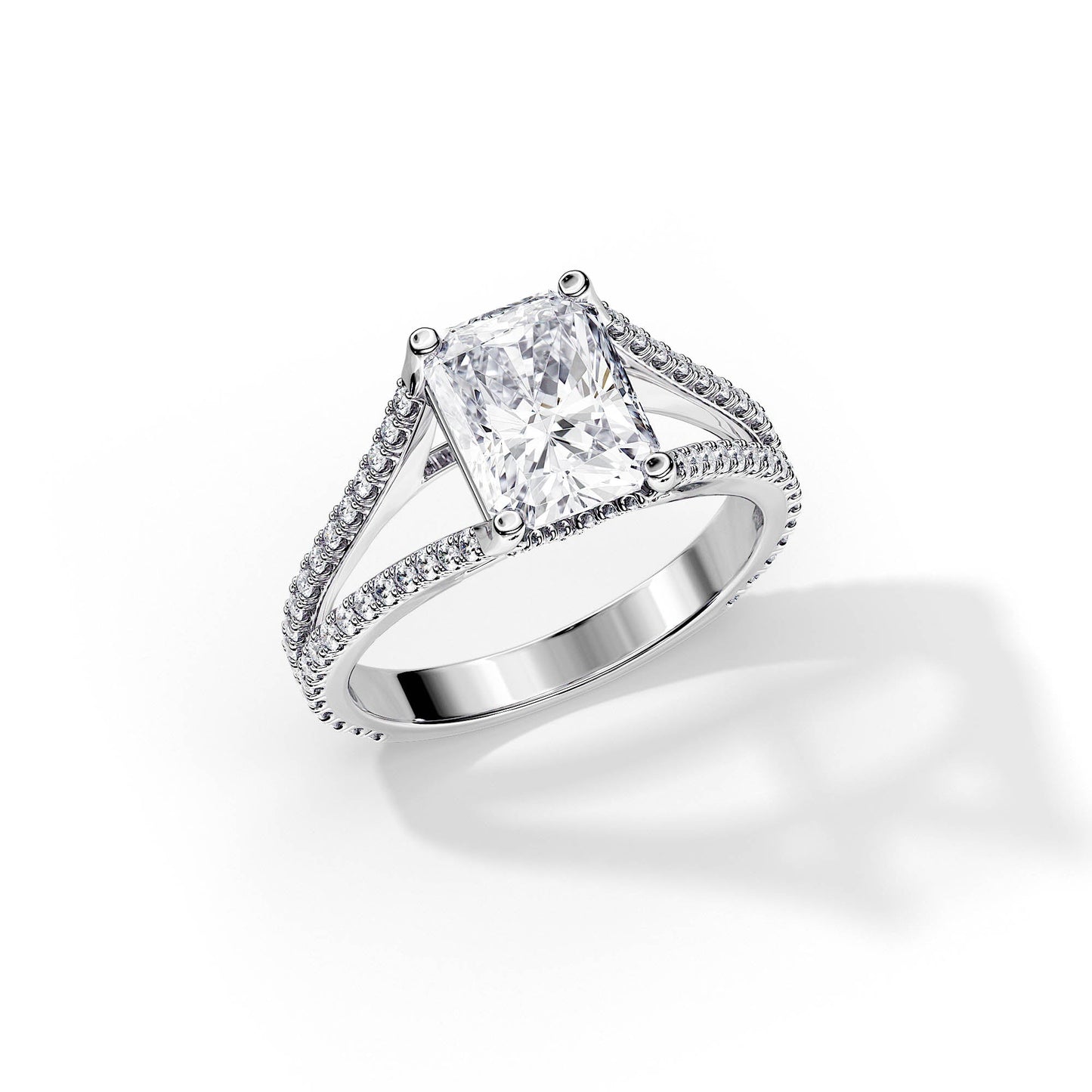 2.70 CT Radiant Cut Moissanite Hidden Halo Split Shank Engagement Ring