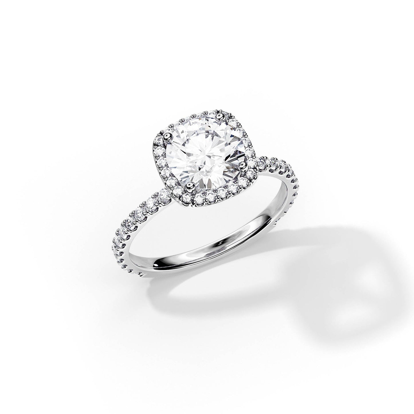 2.0 CT Round Cut Moissanite Halo & Pave Engagement Ring