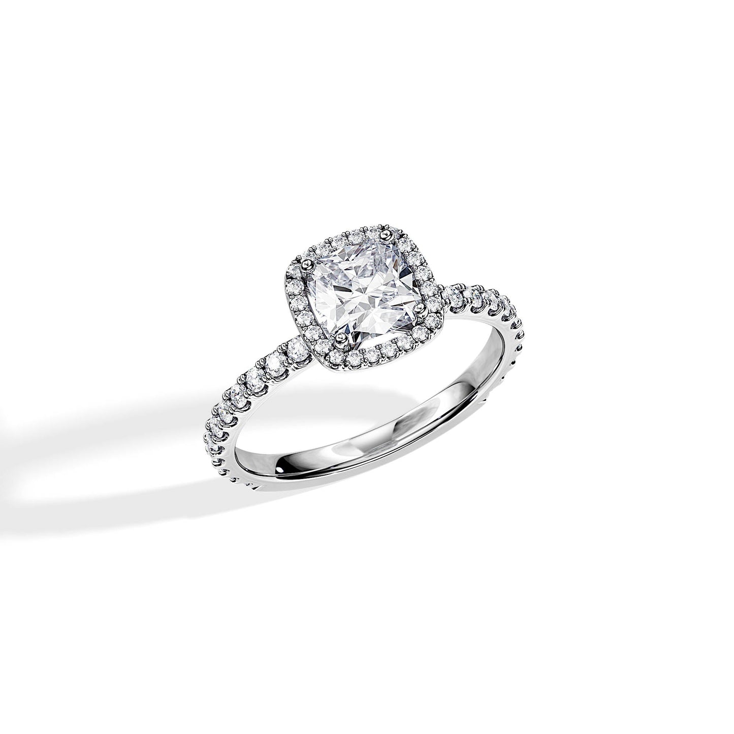 1.0 CT Cushion Cut Moissanite Halo & Pave Engagement Ring