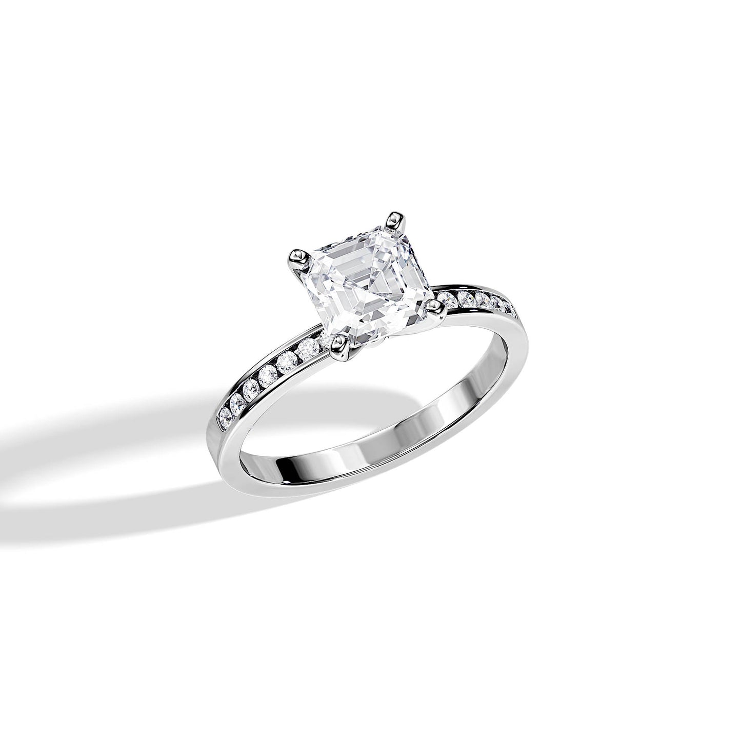 1.30 CT Asscher Cut Moissanite pave setting Engagement Ring