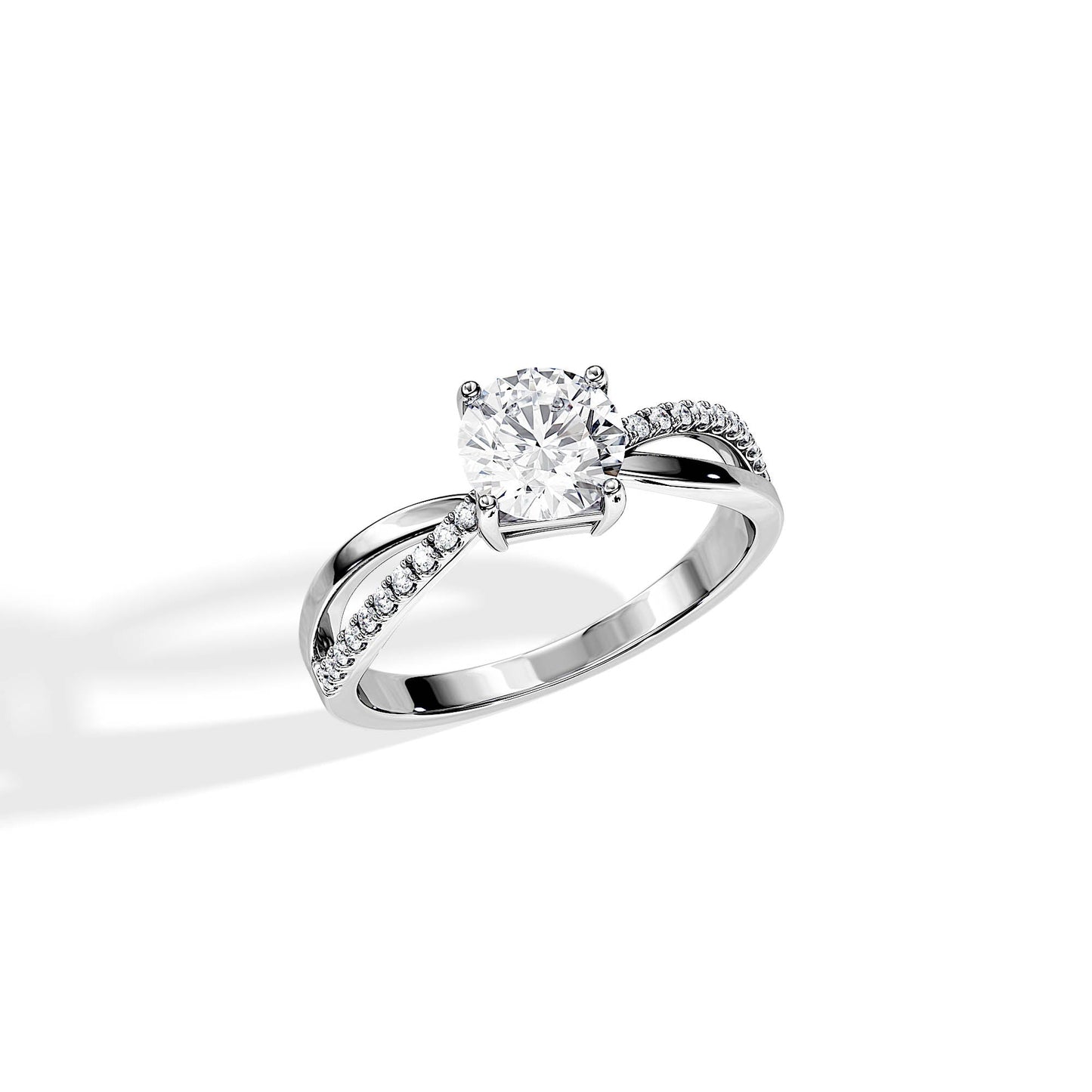 1.0 CT Round Cut Moissanite Split Shank Engagement Ring