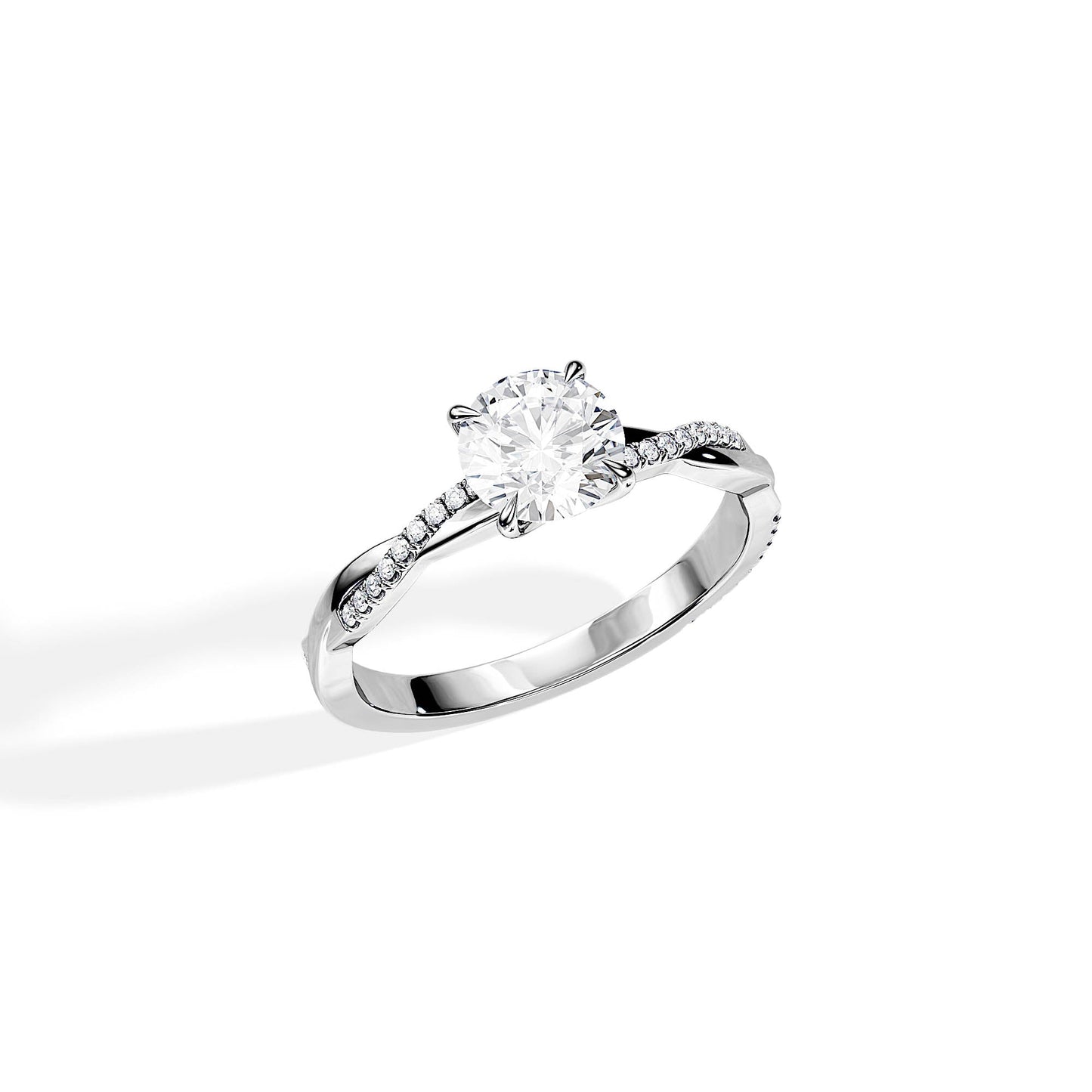 1.0 CT Round Cut Moissanite Twisted Pave Engagement Ring