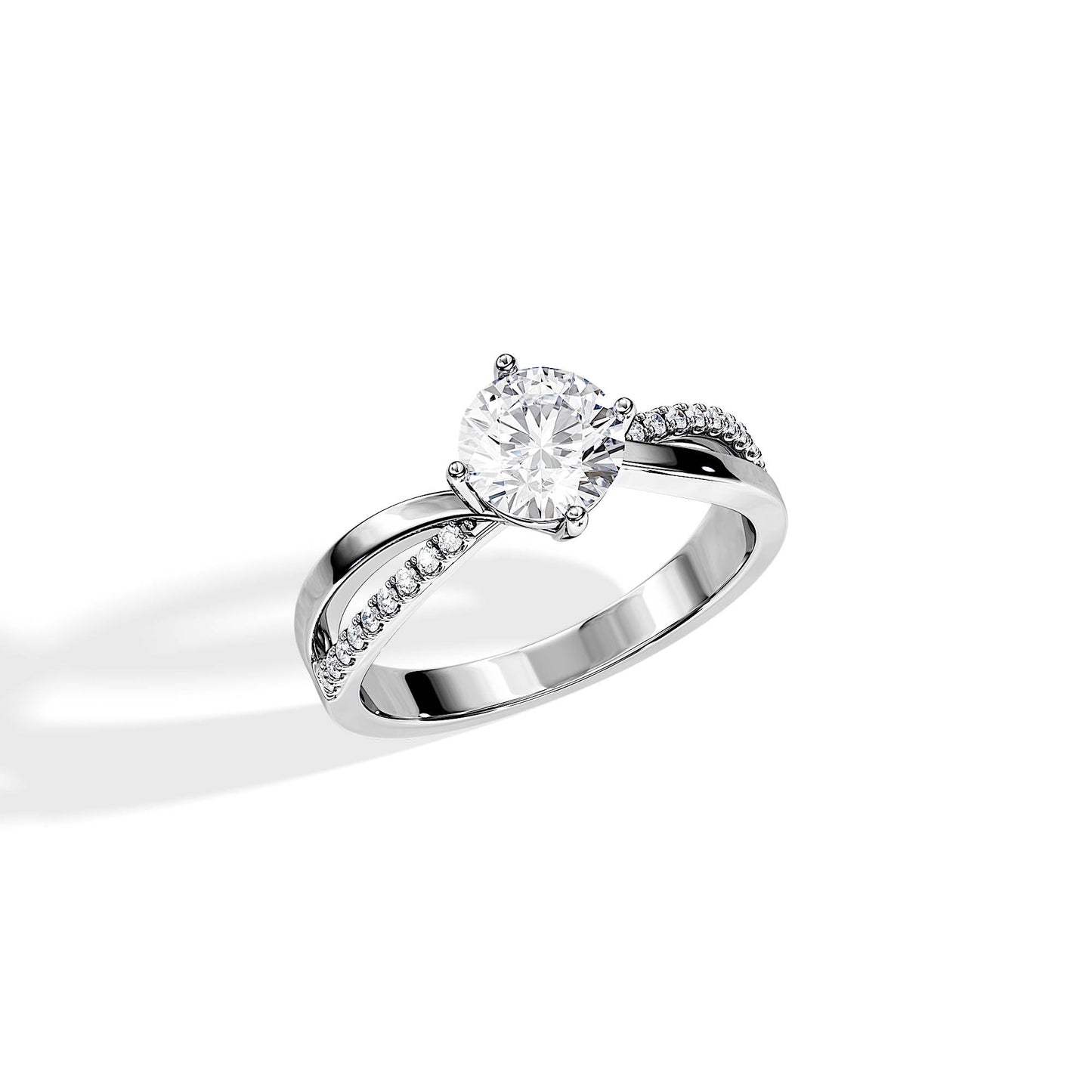 1.0 CT Round Moissanite Split Shank Engagement Ring