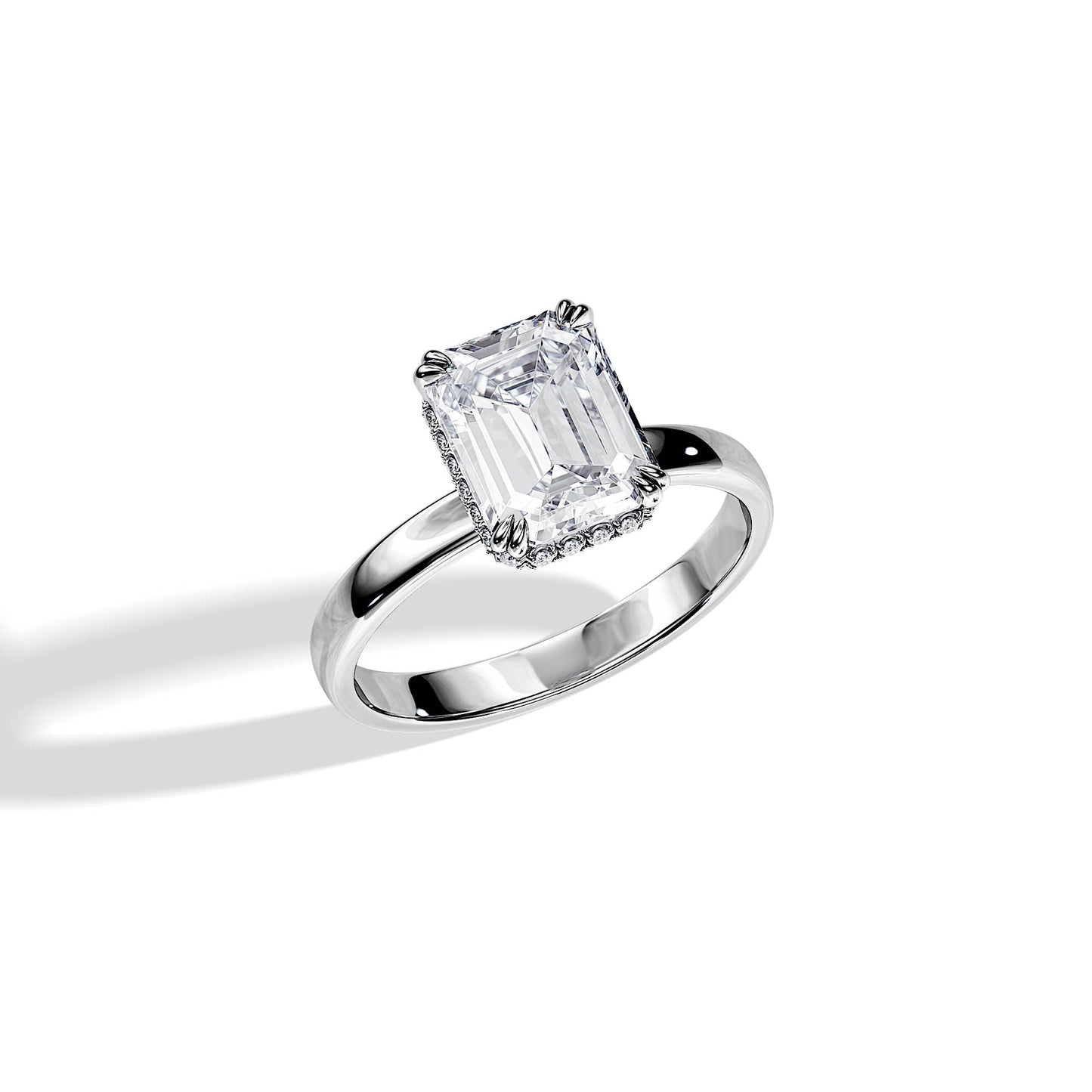 2.50 CT Emerald Cut Moissanite Hidden Halo Engagement Ring