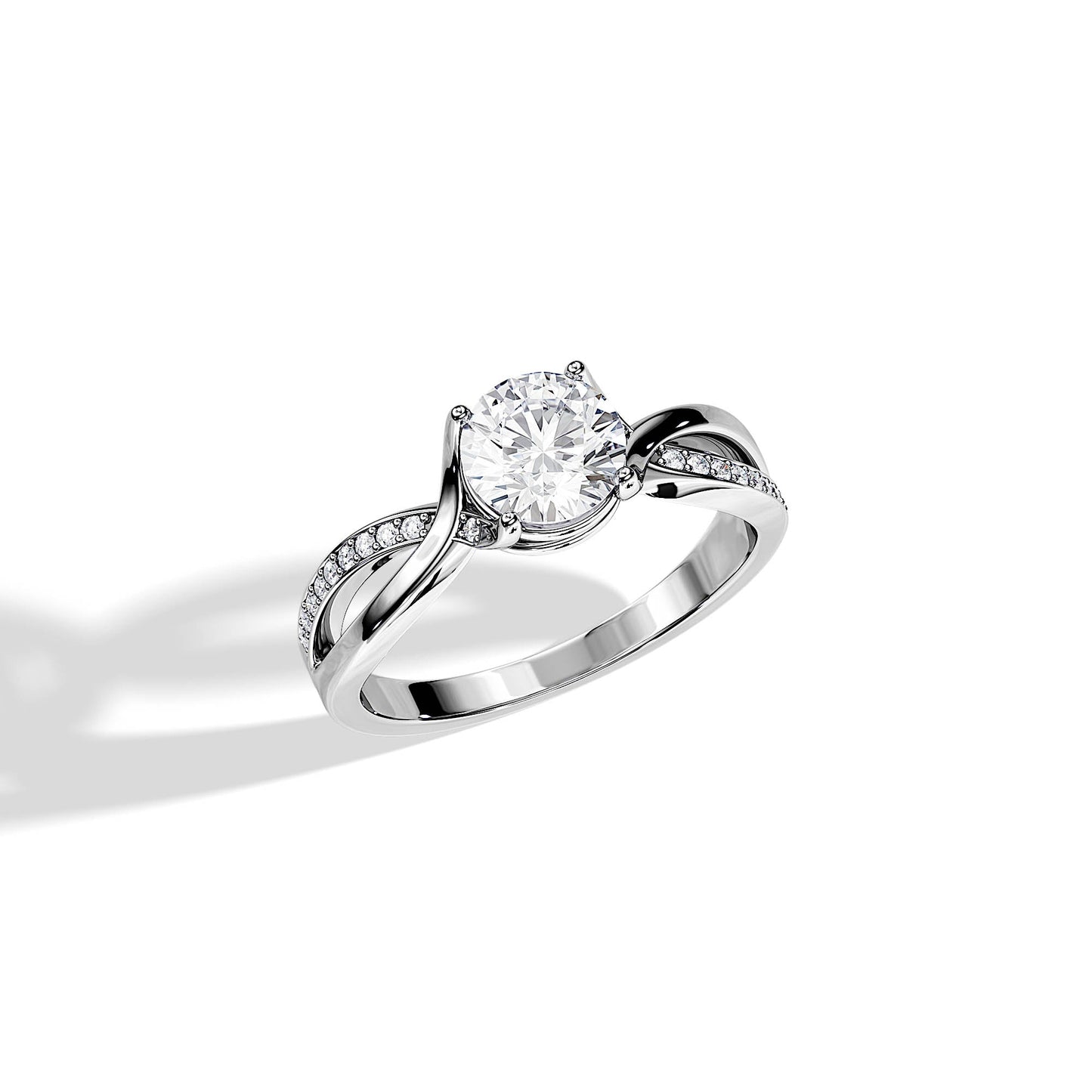 1.0 CT Round Cut Moissanite Split Shank Pave Engagement Ring