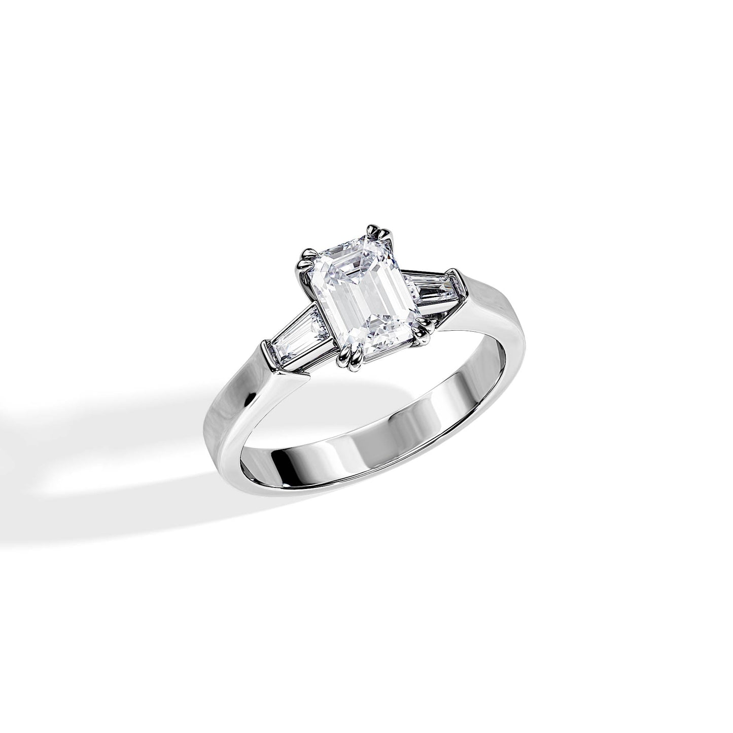 2.0 CT Three Stone Emerald Cut Moissanite Engagement Ring