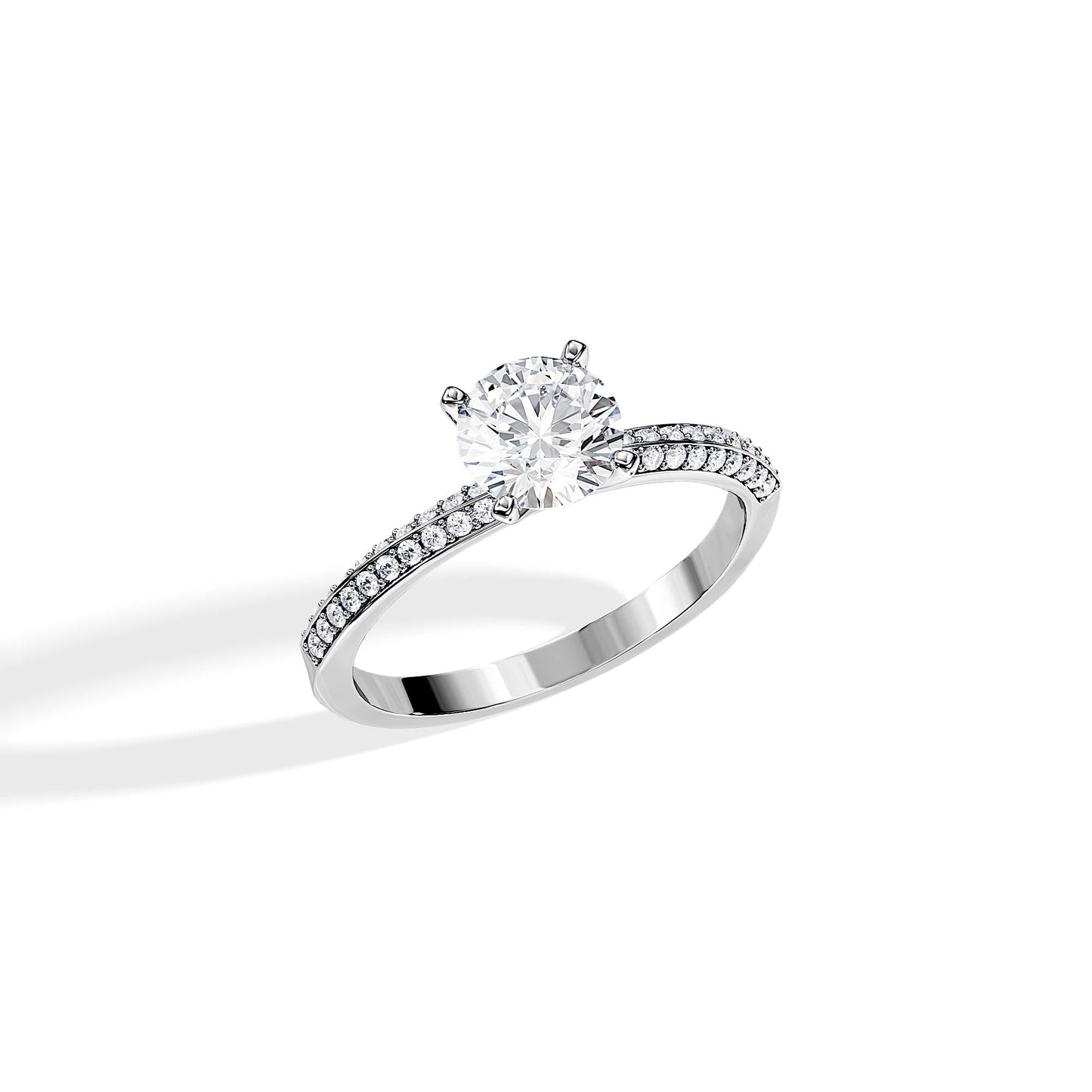 1.0 CT Round Cut Moissanite Pave Shank Engagement Ring