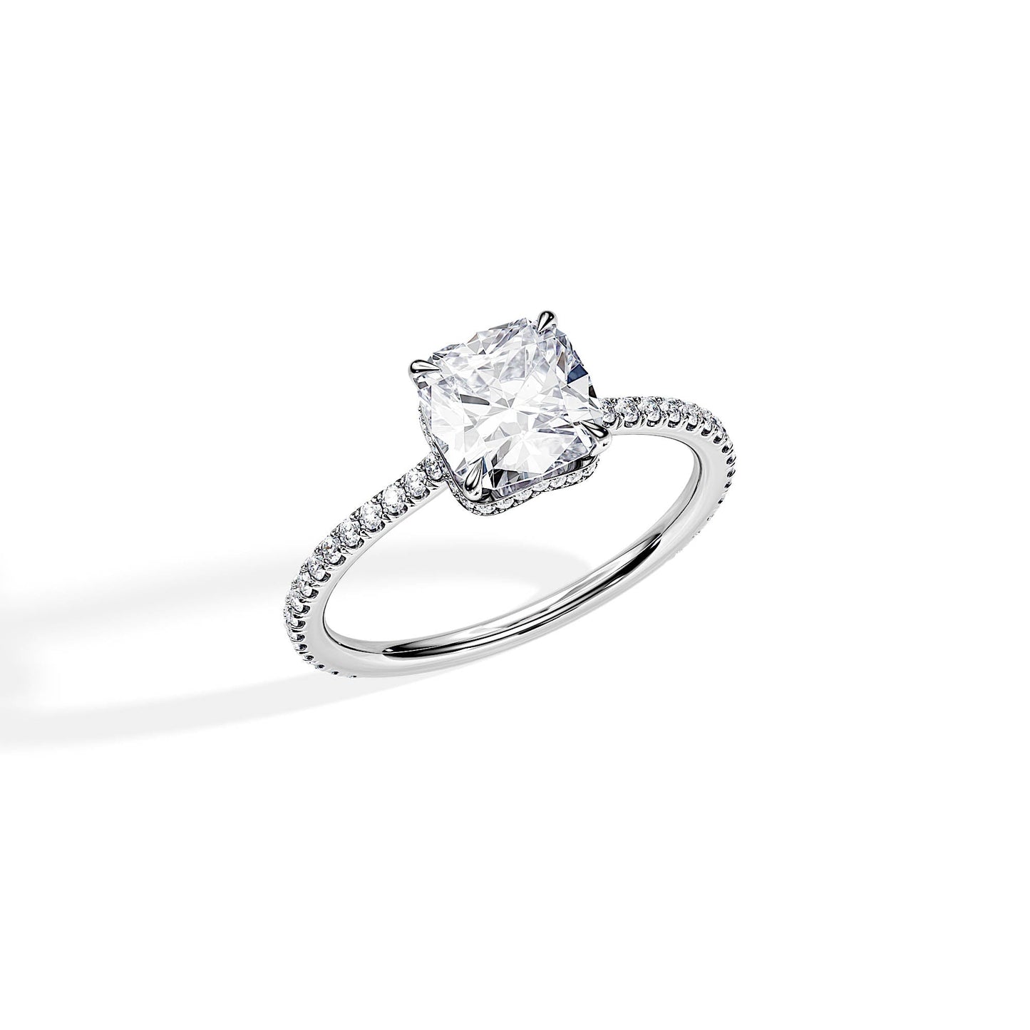 2.0 CT Cushion Cut Moissanite Twisted Hidden Halo & Pave Engagement Ring