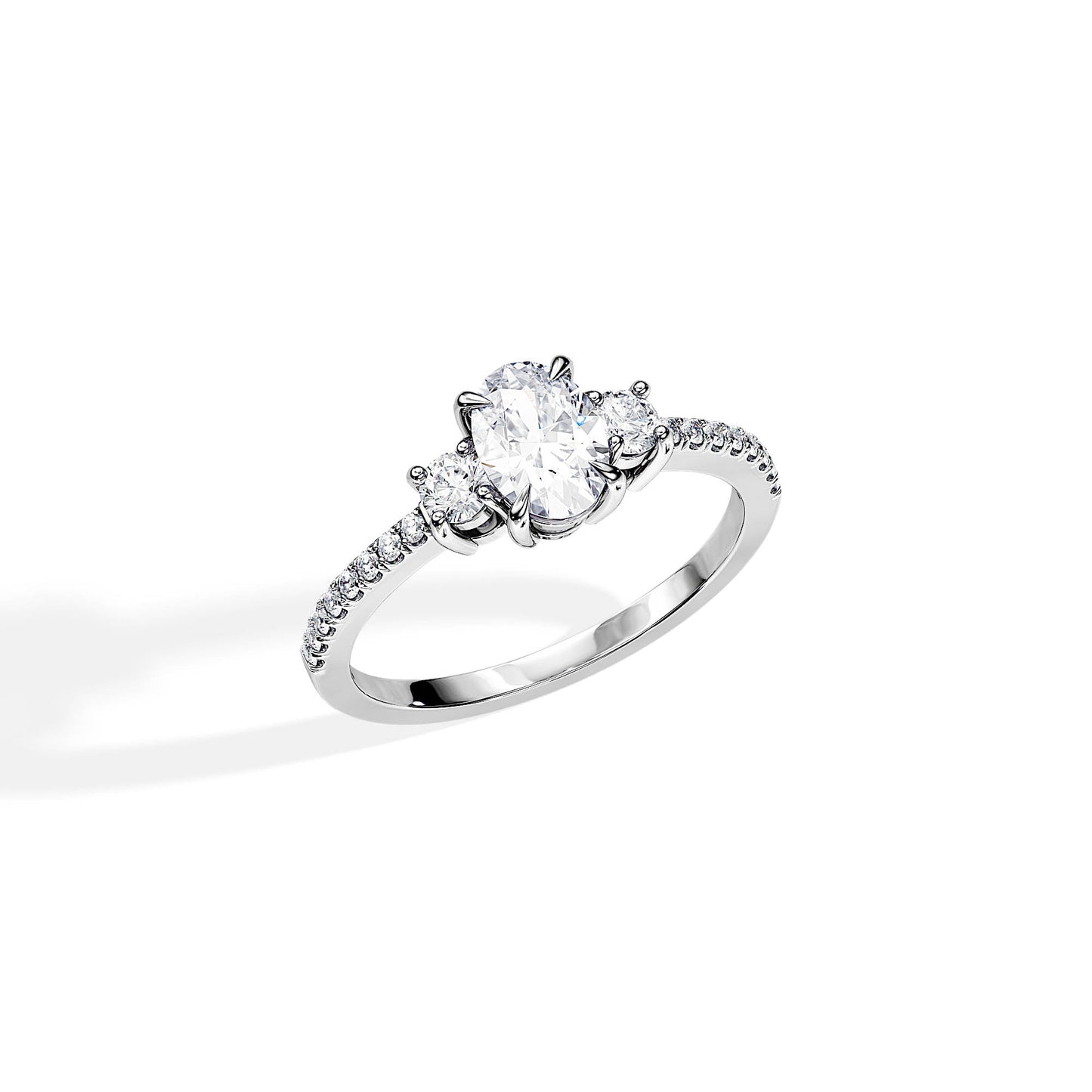 1.0 CT Three Stone Oval Cut Moissanite Pave Engagement Ring