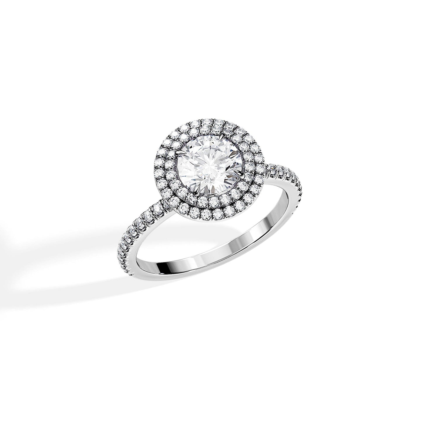 1.0 CT Round Cut Moissanite Double Halo & Pave Engagement Ring