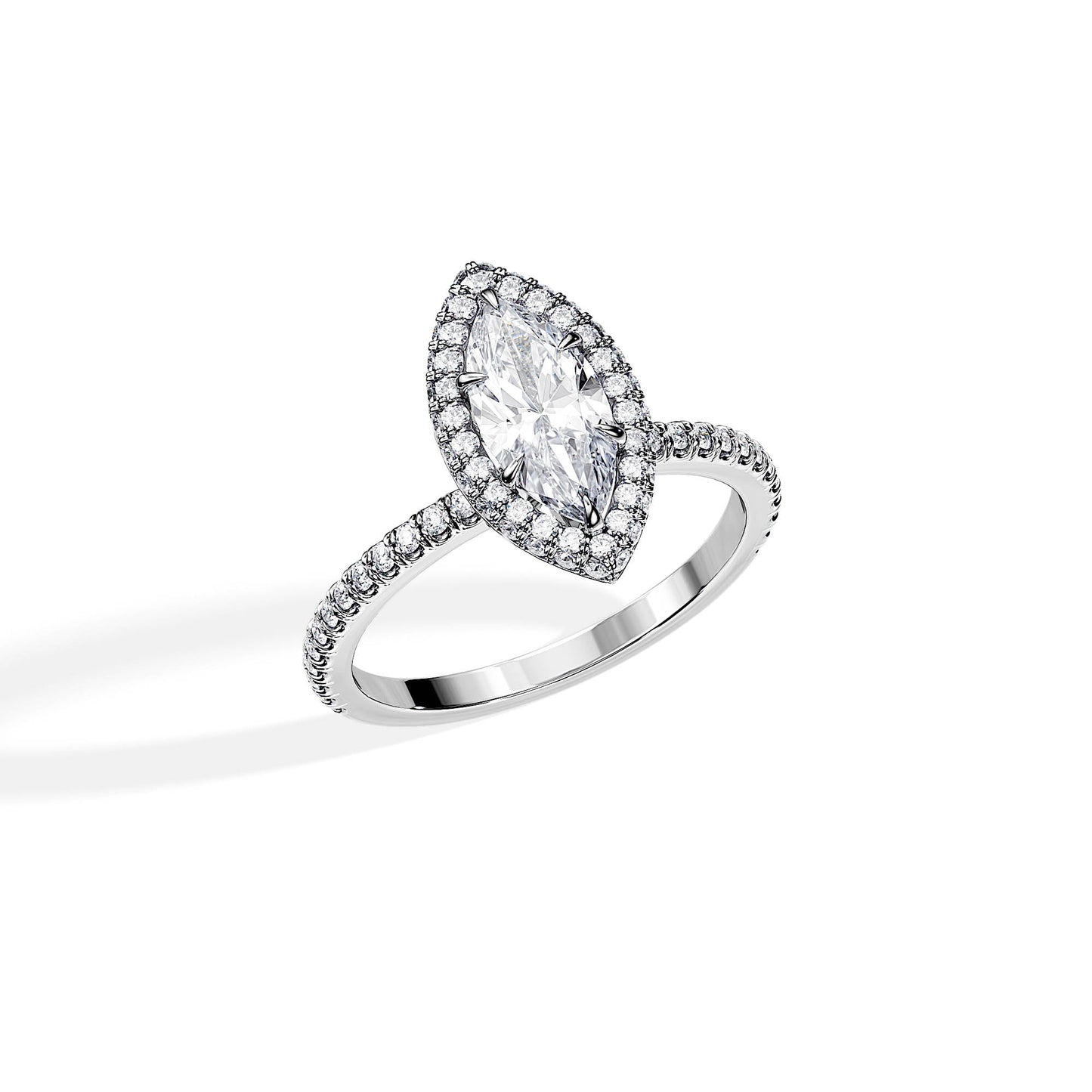 1.0 CT Marquise Cut Moissanite Halo & Pave Engagement Ring