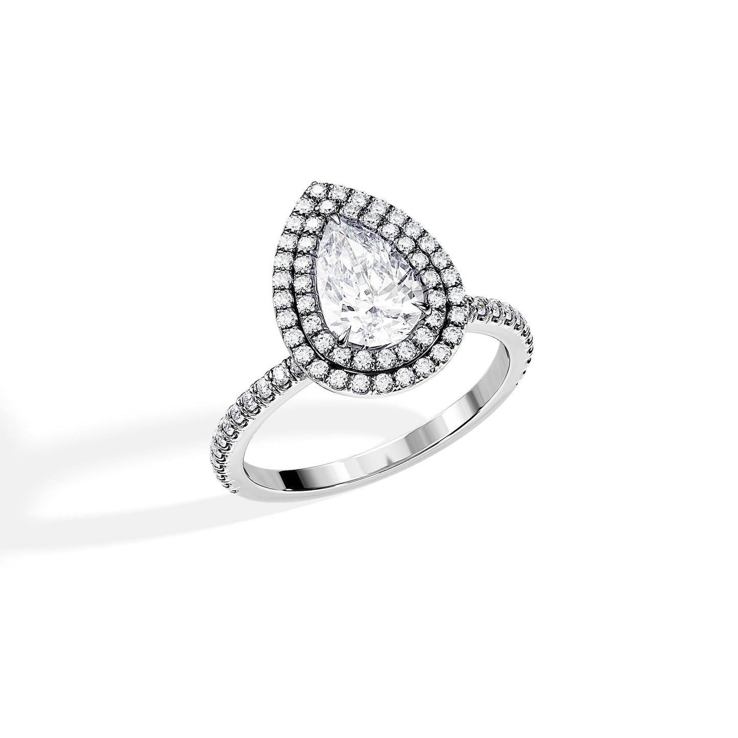 1.0 CT Double Halo Pear Cut Moissanite Pave Engagement Ring