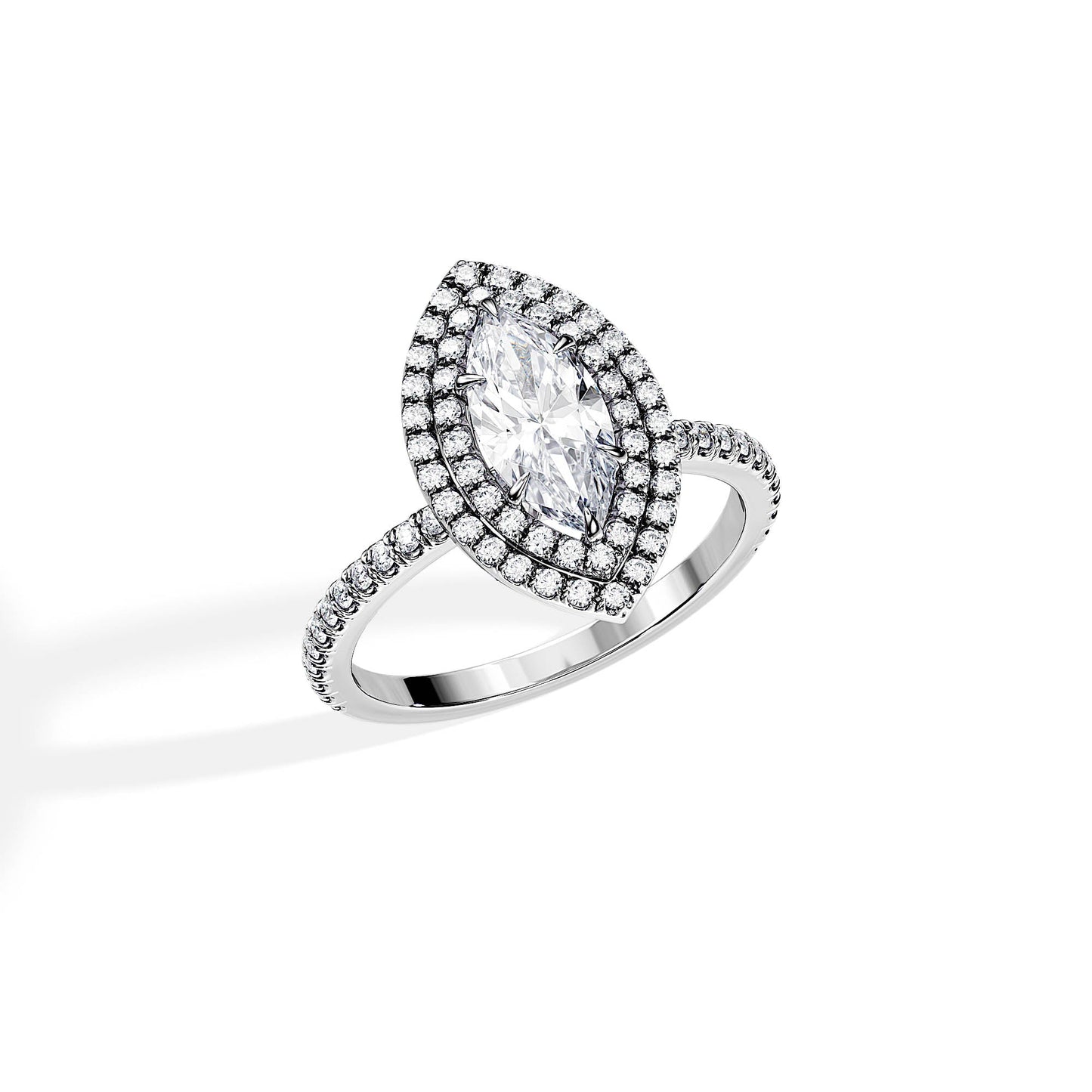 3.0 CT Marquise Cut Moissanite Double Halo & Pave Engagement Ring
