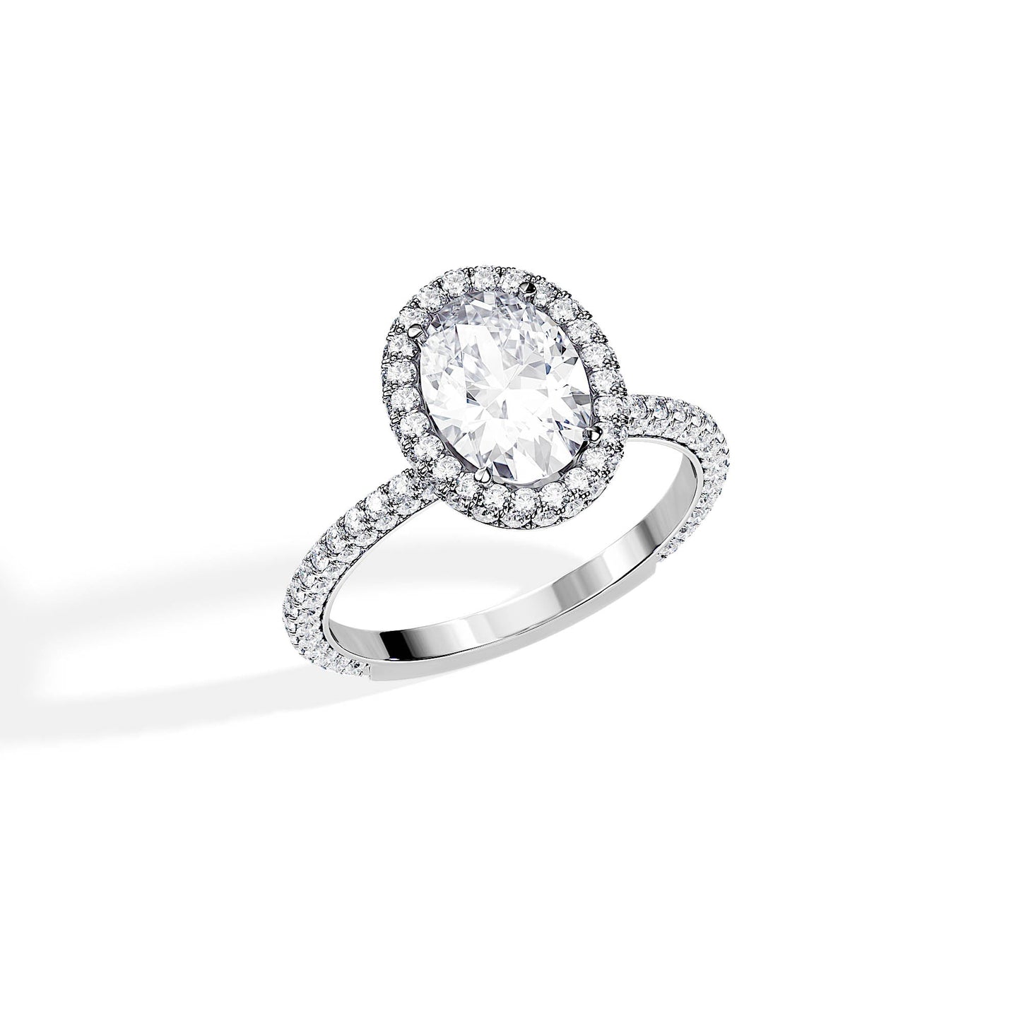 1.50 CT Oval Cut Moissanite Halo & Pave Engagement Ring