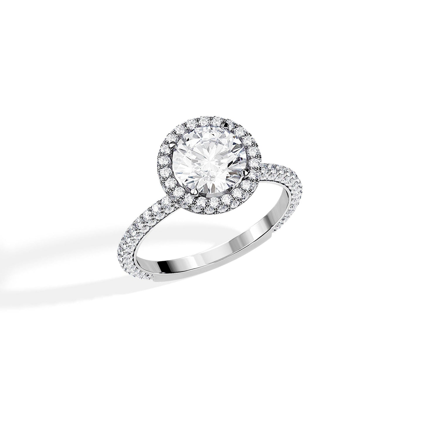1.50 CT Round Cut Halo & Pave Moissanite Engagement Ring