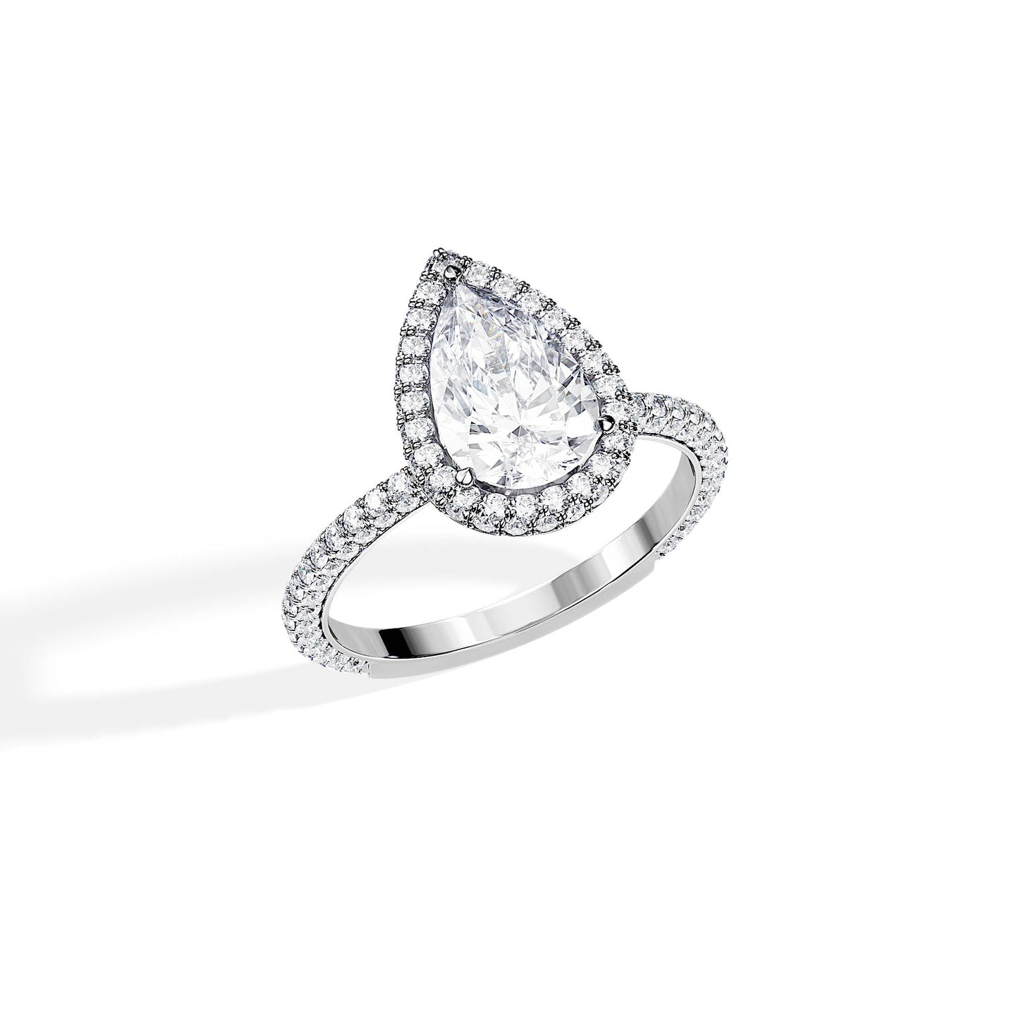 1.50 CT Pear Cut Moissanite Halo & Double Pave Engagement Ring