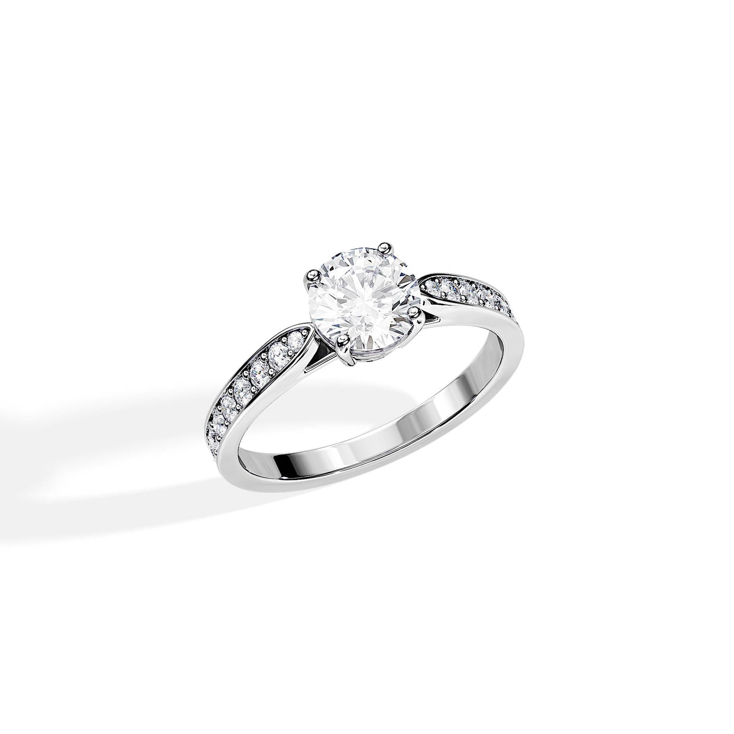 1.0 CT Round Cut Moissanite Pave Setting Engagement Ring