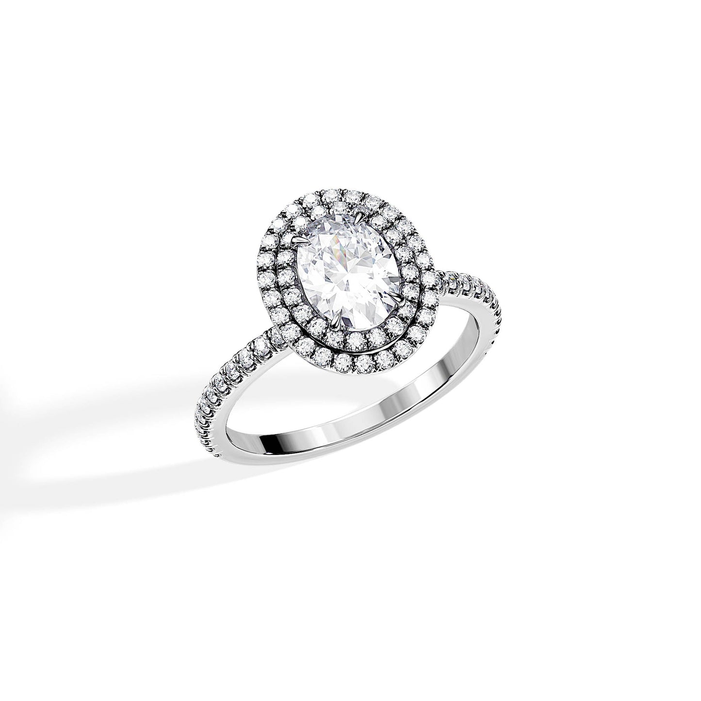 1.0 CT Oval Cut Moissanite Double Halo & Pave Engagement Ring