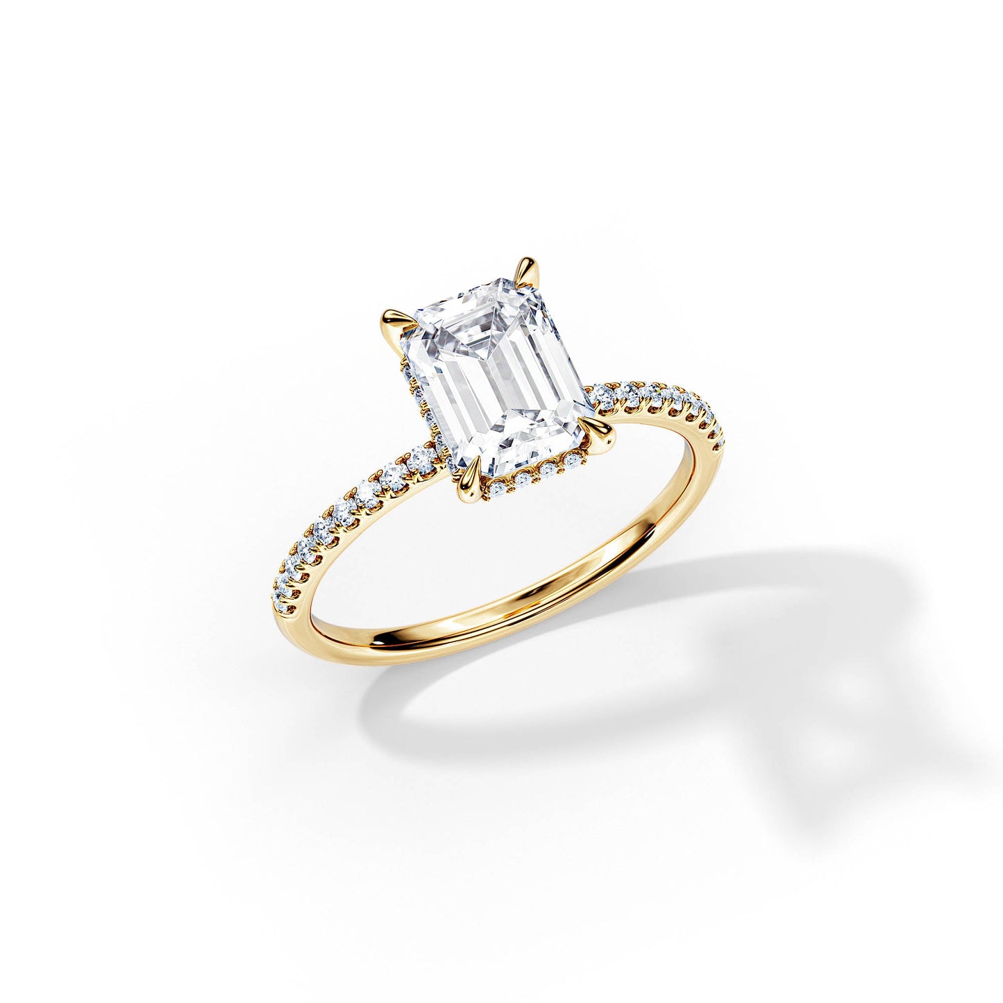 2.50 CT Emerald Cut Moissanite Hidden halo & Pave Engagement Ring