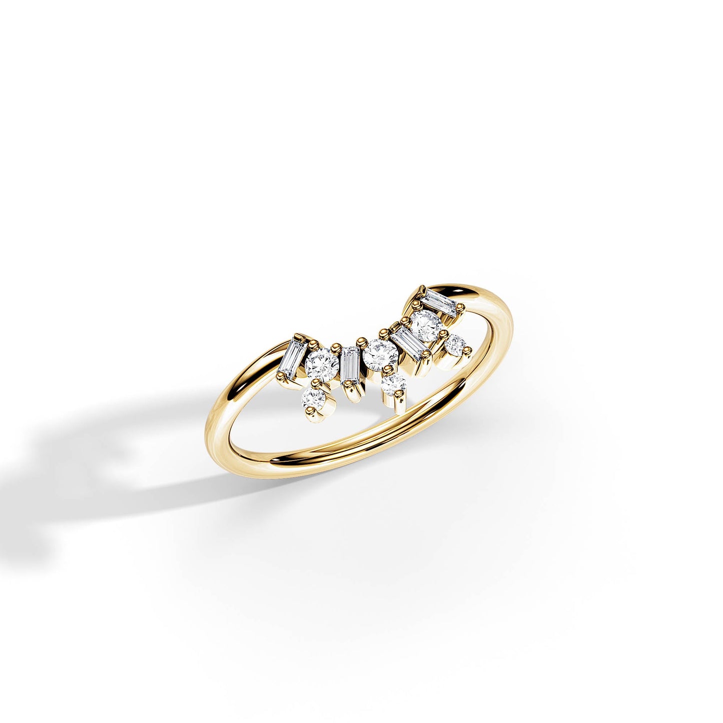 0.33 TCW Baguette/ Round Curved Wedding Band