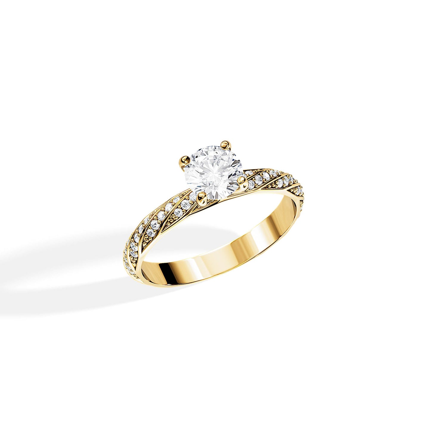 1.0 CT Round Cut Moissanite Twisted Pave Setting Engagement Ring