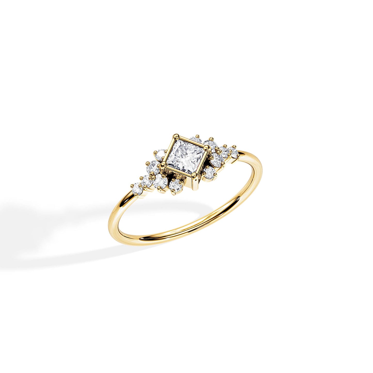 0.40 CT Princess Cut Moissanite Cluster Style Engagement Ring
