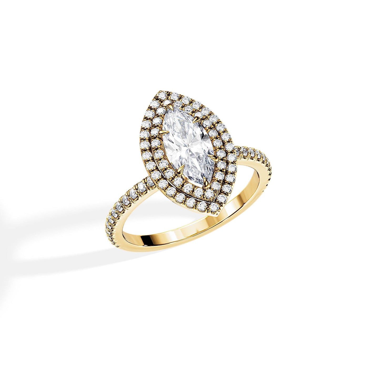 3.0 CT Marquise Cut Moissanite Double Halo & Pave Engagement Ring