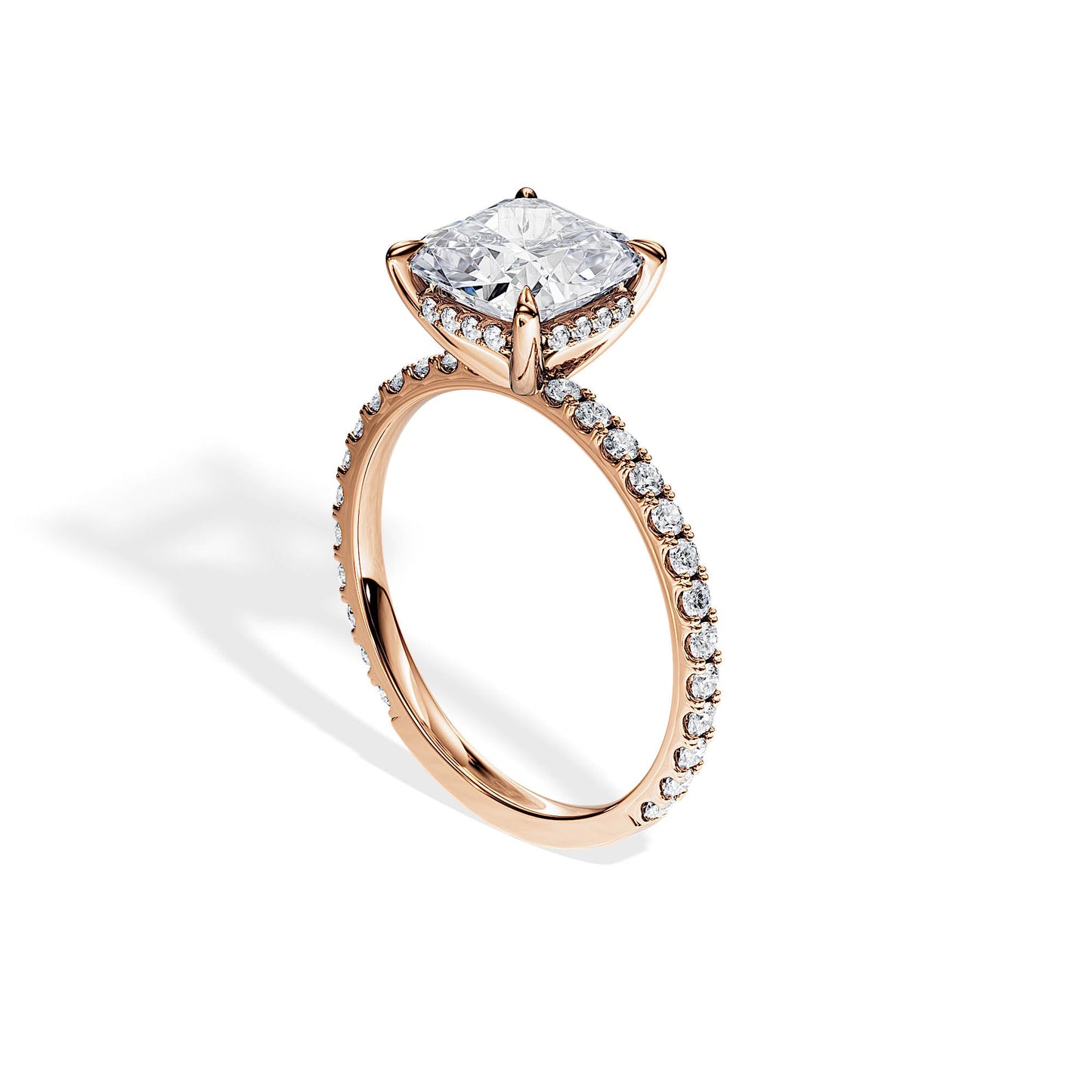 2.40 CT Cushion Cut Moissanite Hidden Halo & Pave Engagement Ring