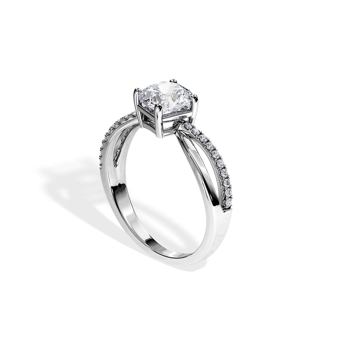 1.0 CT Round Cut Moissanite Split Shank Engagement Ring