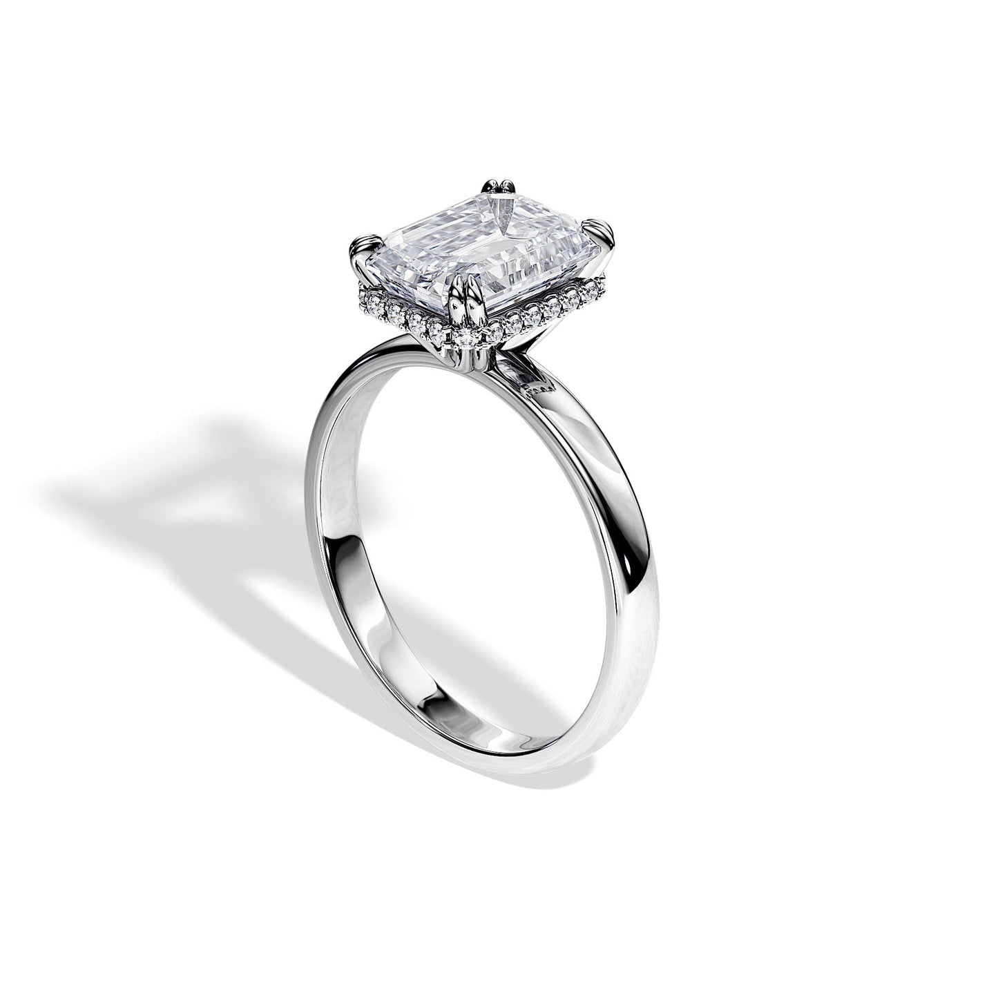2.50 CT Emerald Cut Moissanite Hidden Halo Engagement Ring