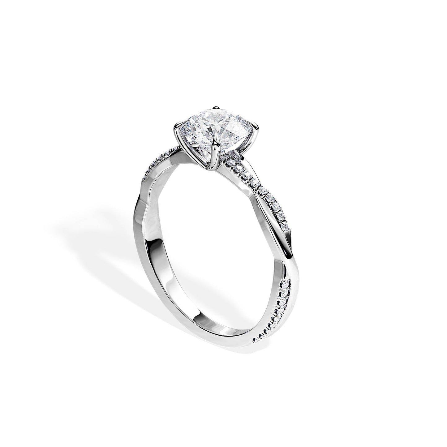 1.0 CT Round Cut Moissanite Twisted Pave Engagement Ring