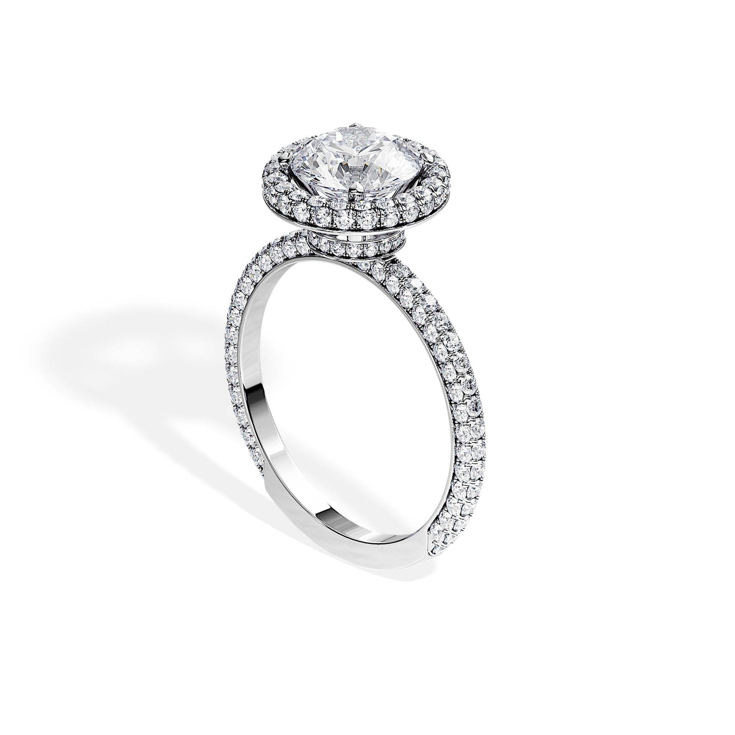1.50 CT Round Cut Halo & Pave Moissanite Engagement Ring