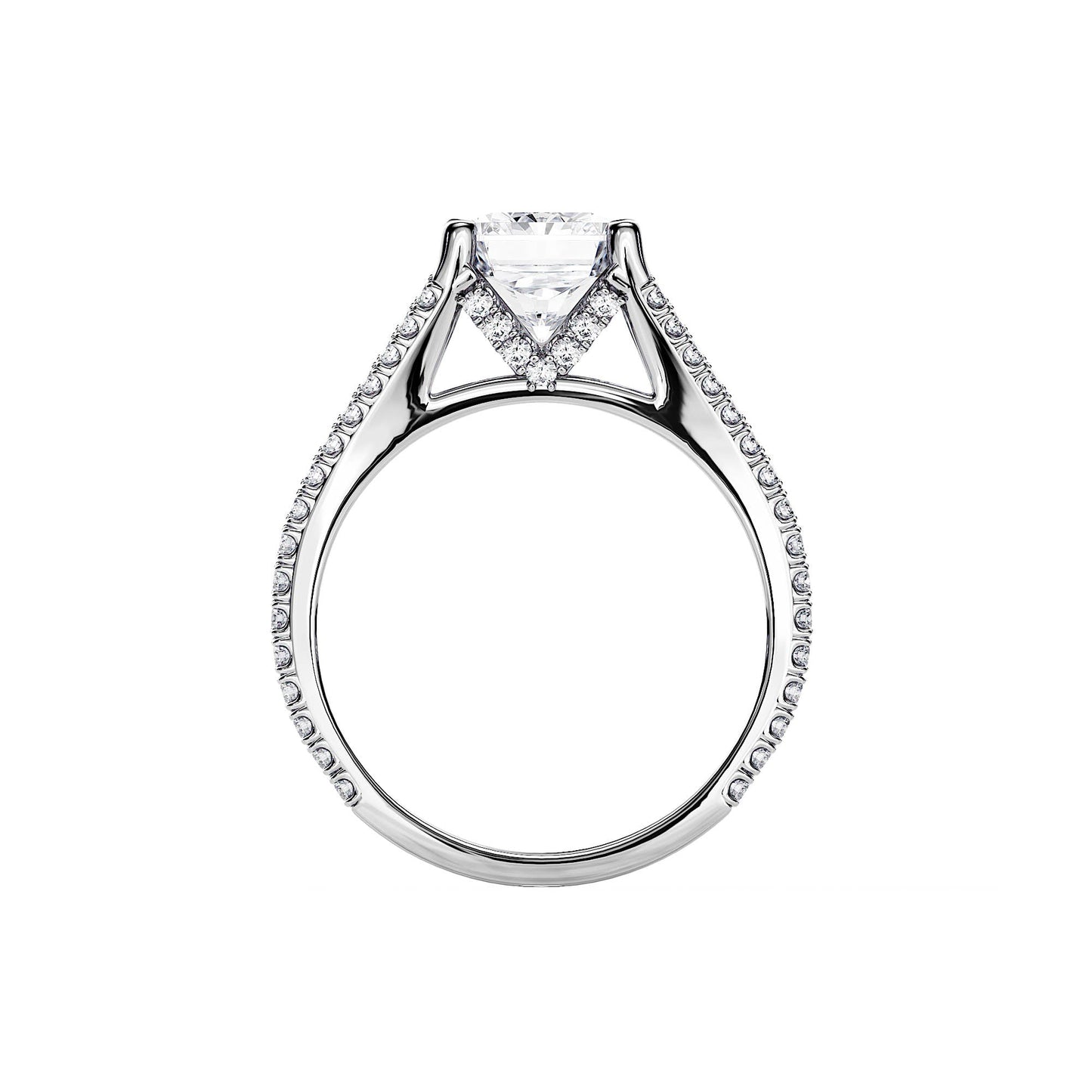 2.70 CT Radiant Cut Moissanite Hidden Halo Split Shank Engagement Ring