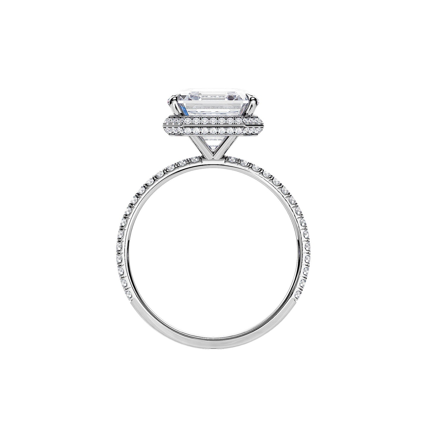 3.20 CT Asscher Cut Moissanite Hidden Halo & Pave Engagement Ring