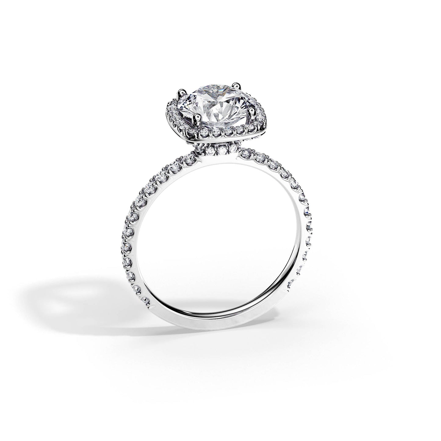 2.0 CT Round Cut Moissanite Halo & Pave Engagement Ring