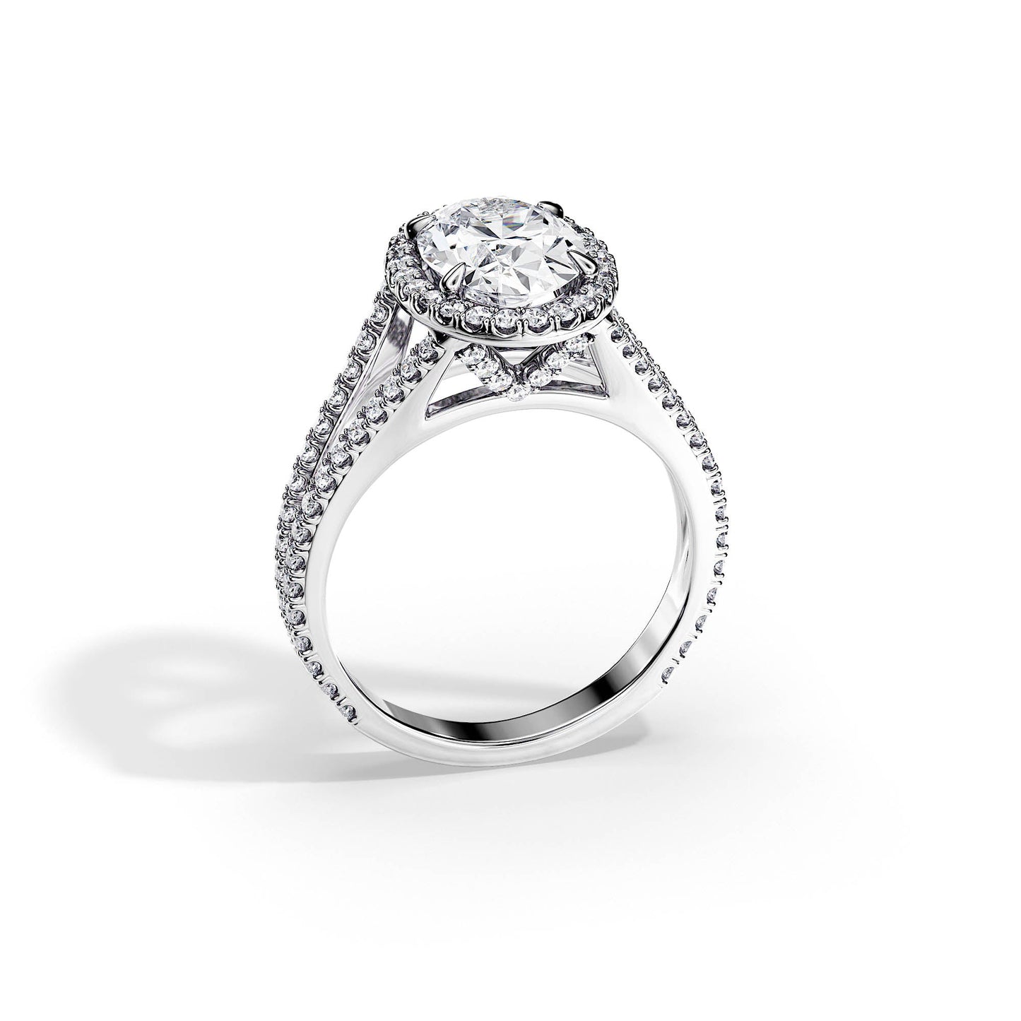 3.0 CT Oval Cut Moissanite Halo Split Shank Pave Engagement Ring