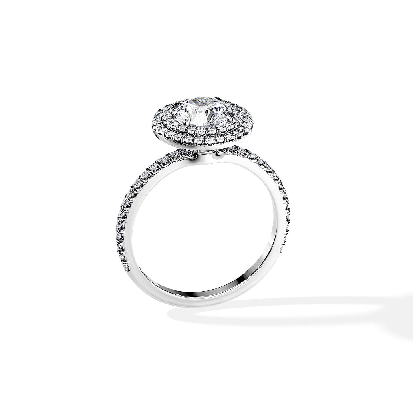 1.0 CT Round Cut Moissanite Double Halo & Pave Engagement Ring