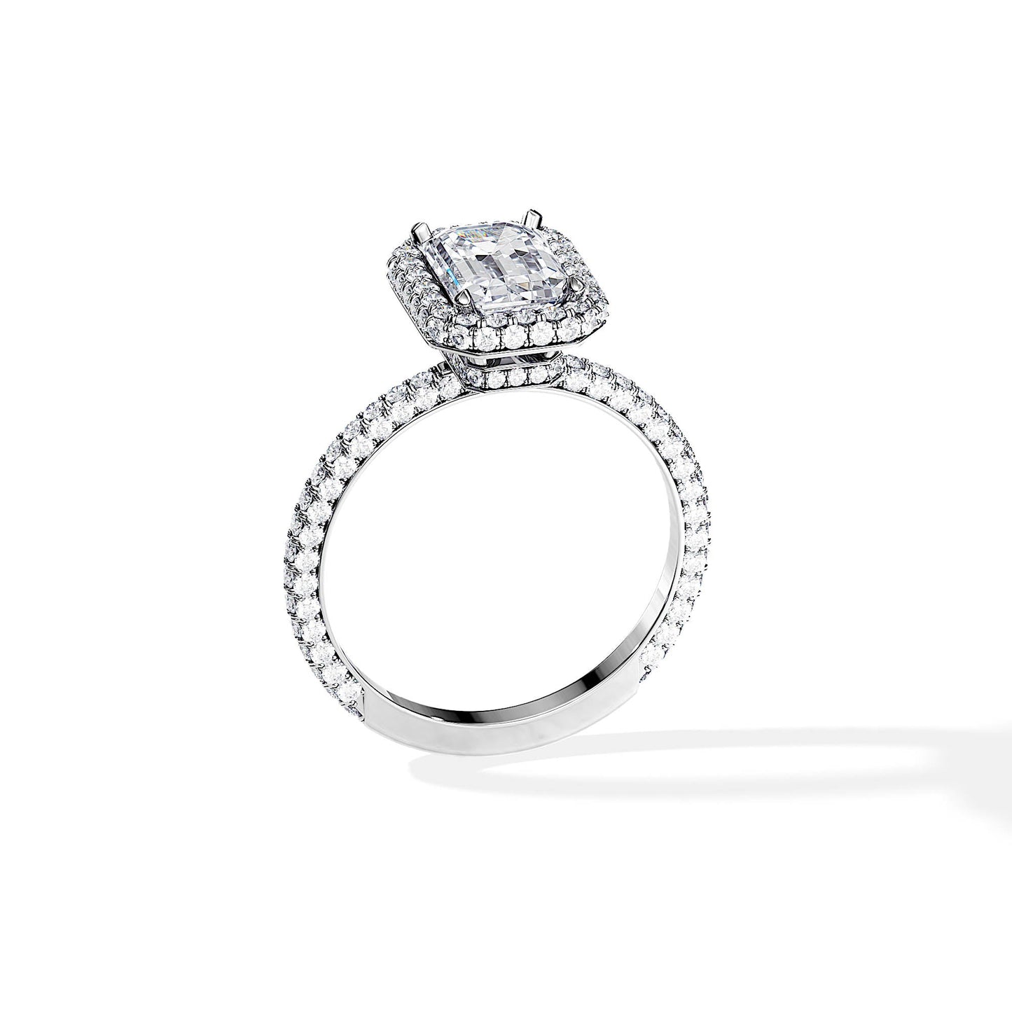 1.75 CT Emerald Cut Halo & Pave Moissanite Engagement Ring