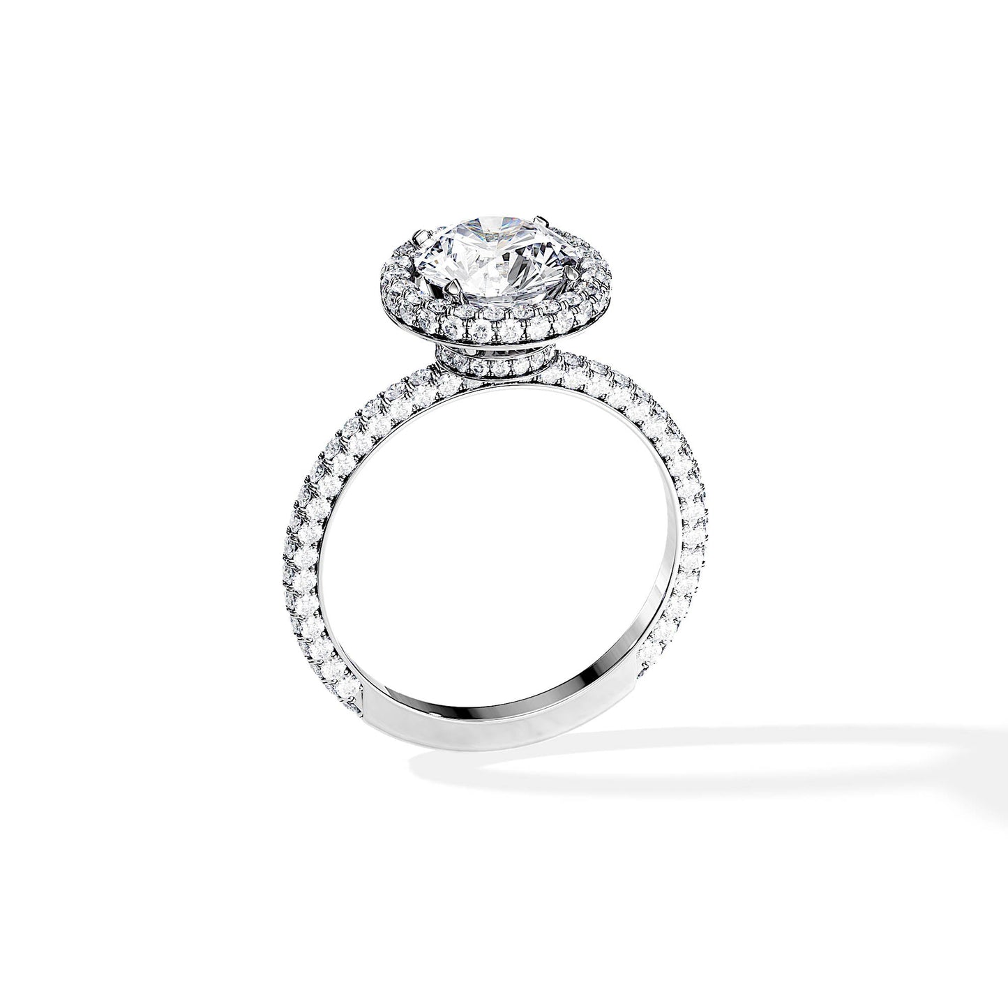 1.50 CT Round Cut Halo & Pave Moissanite Engagement Ring