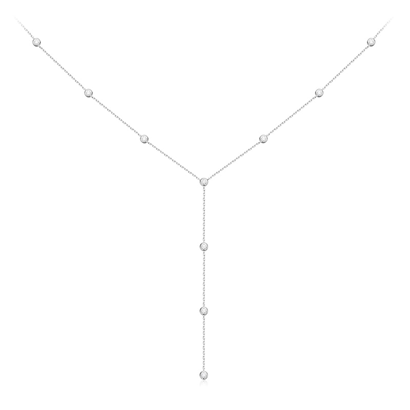0.1 TCW Round Moissanite Diamond Bezel Lariat Necklace - farrellouise